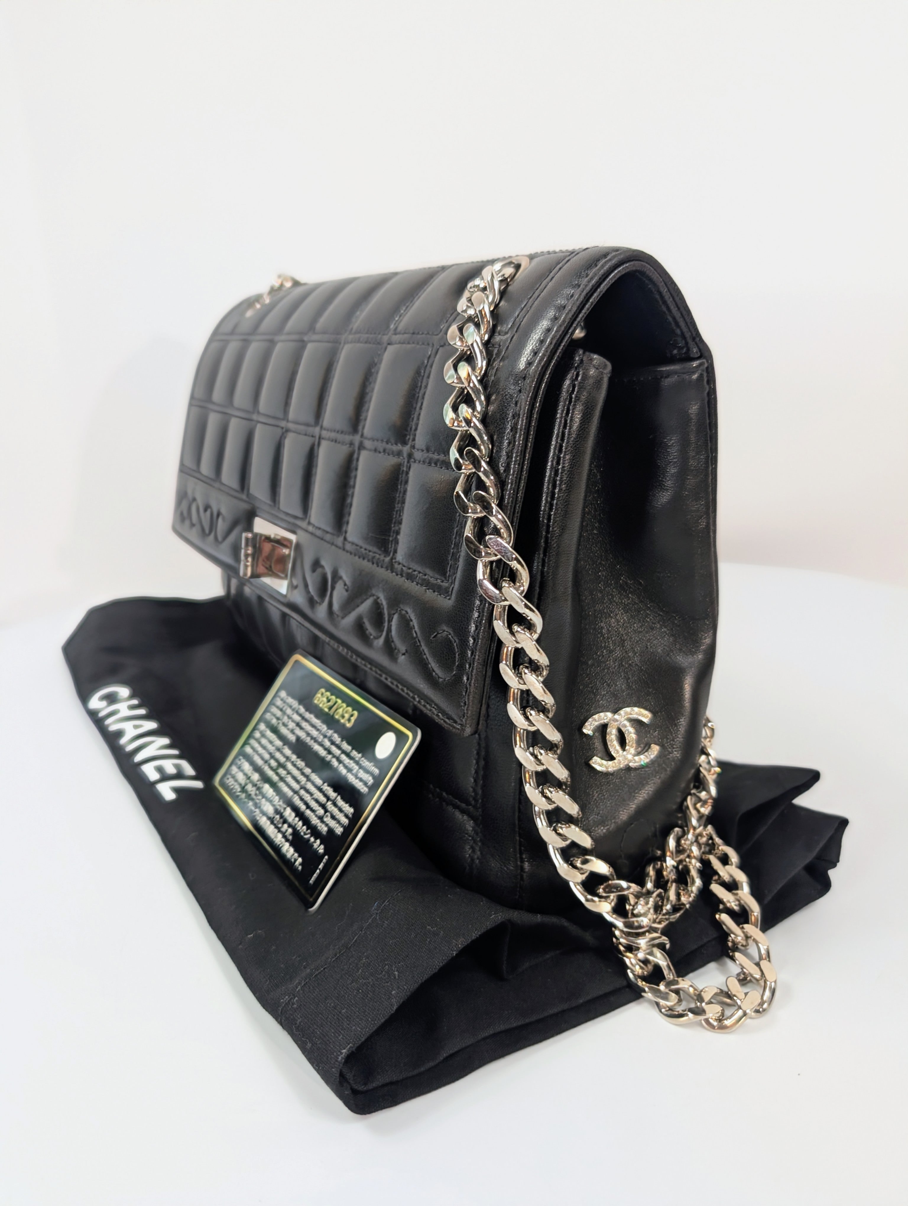 Chanel 6-Series Black Lambskin Chocolate Bar Mademoiselle Flap Bag
