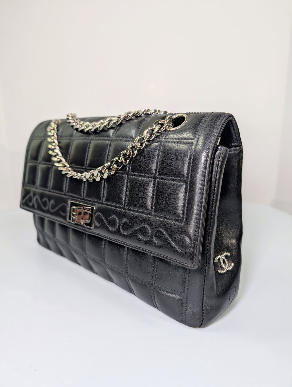 Chanel 6-Series Black Lambskin Chocolate Bar Mademoiselle Flap Bag