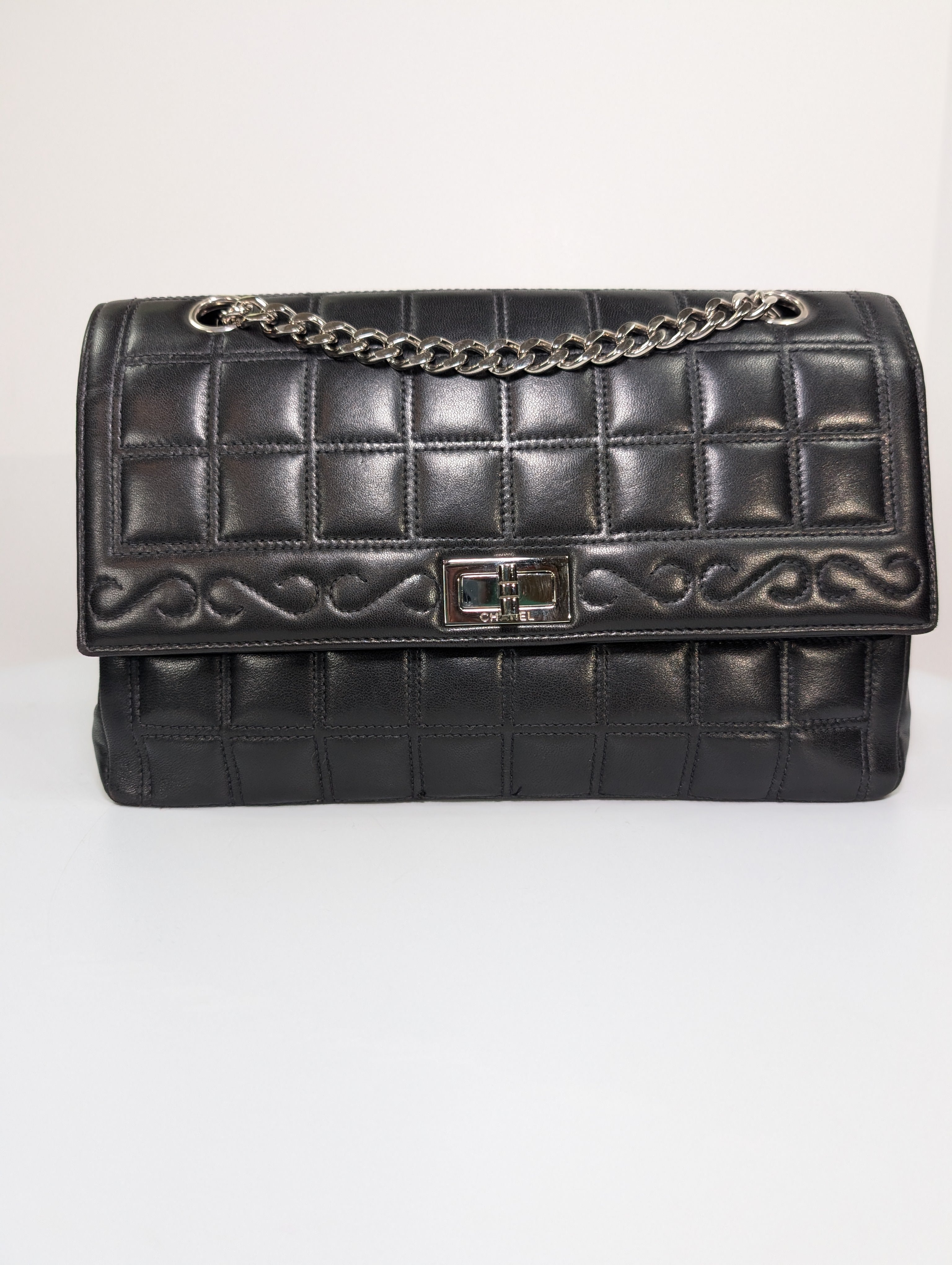 Chanel 6-Series Black Lambskin Chocolate Bar Mademoiselle Flap Bag