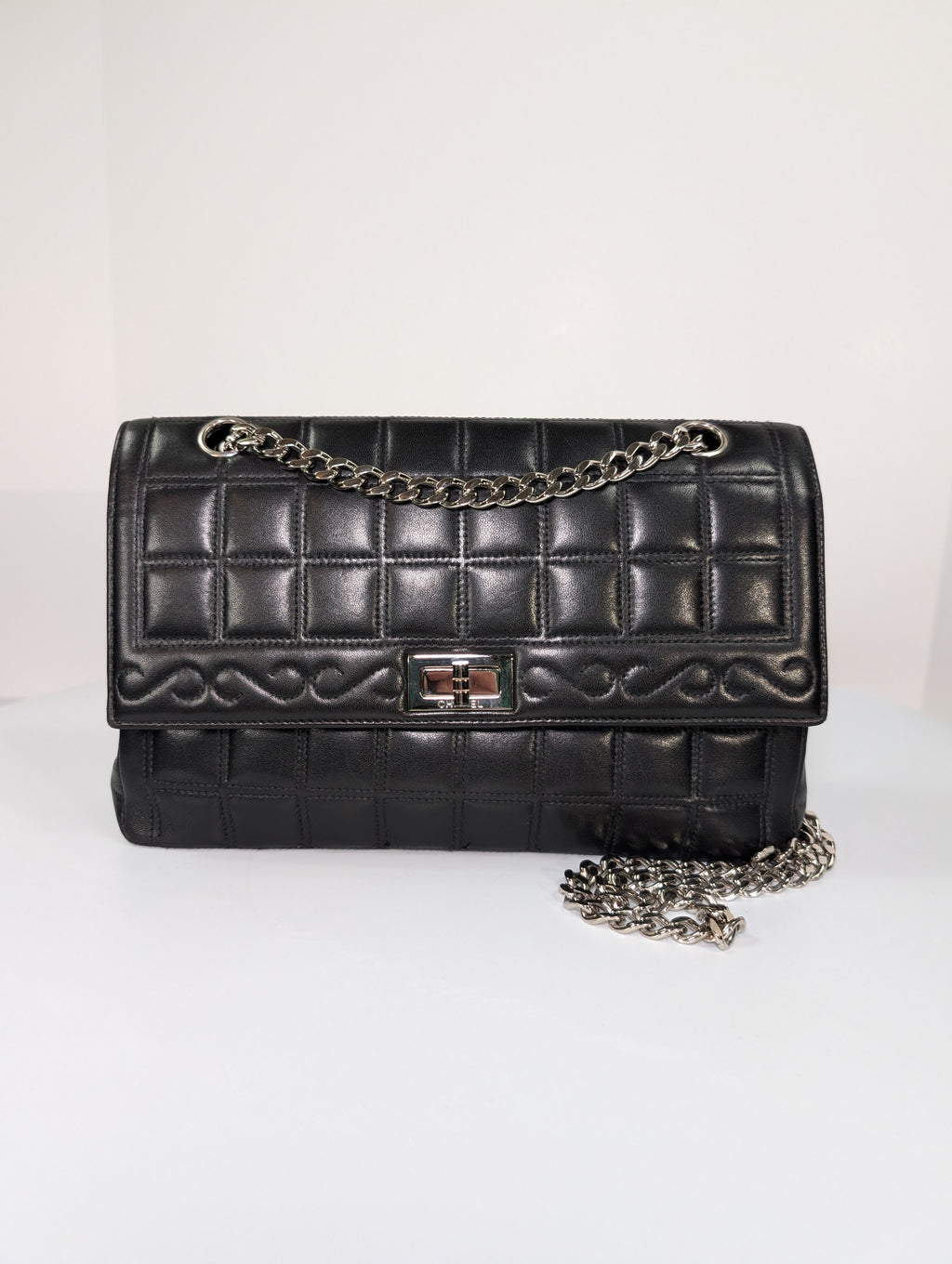 Chanel 6-Series Black Lambskin Chocolate Bar Mademoiselle Flap Bag