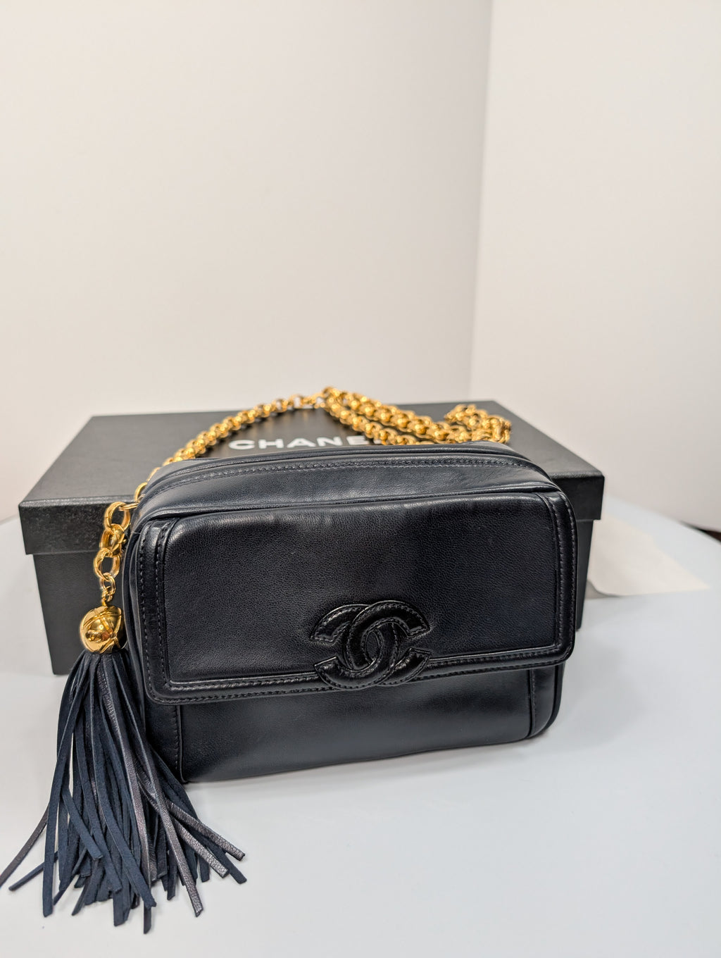 Chanel Vintage Navy 24k Gold-Plated Tassel Camera Bag