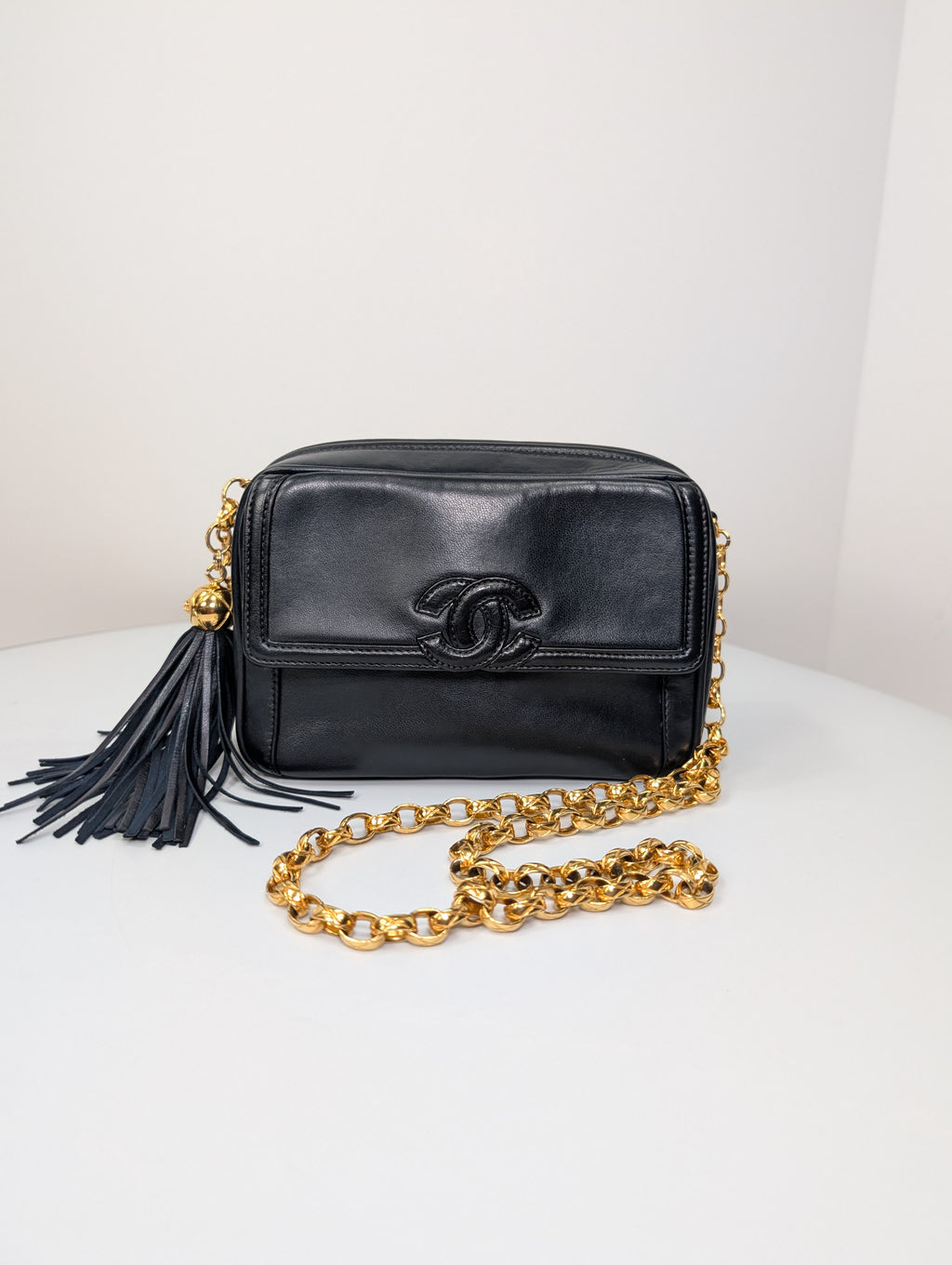 Chanel Vintage Navy 24k Gold-Plated Tassel Camera Bag