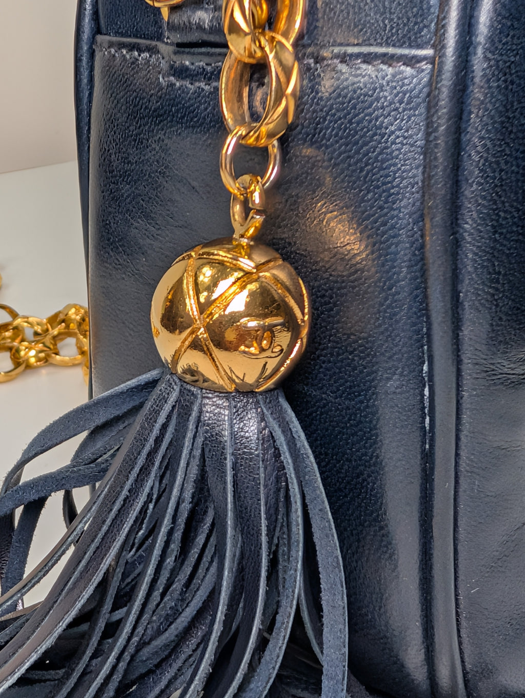 Chanel Vintage Navy 24k Gold-Plated Tassel Camera Bag