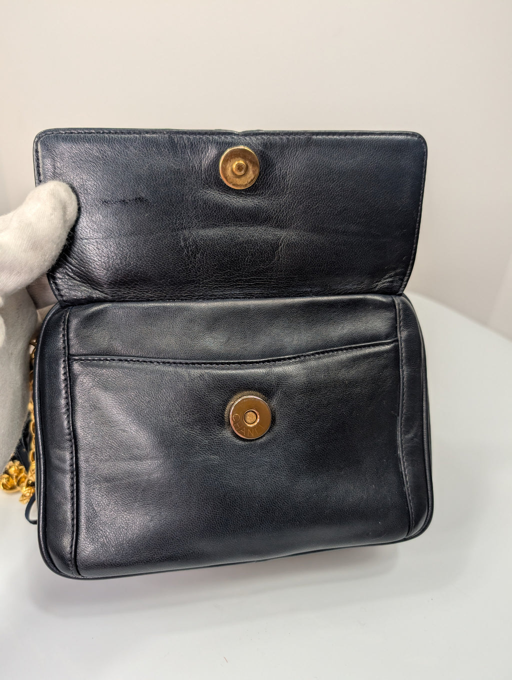 Chanel Vintage Navy 24k Gold-Plated Tassel Camera Bag
