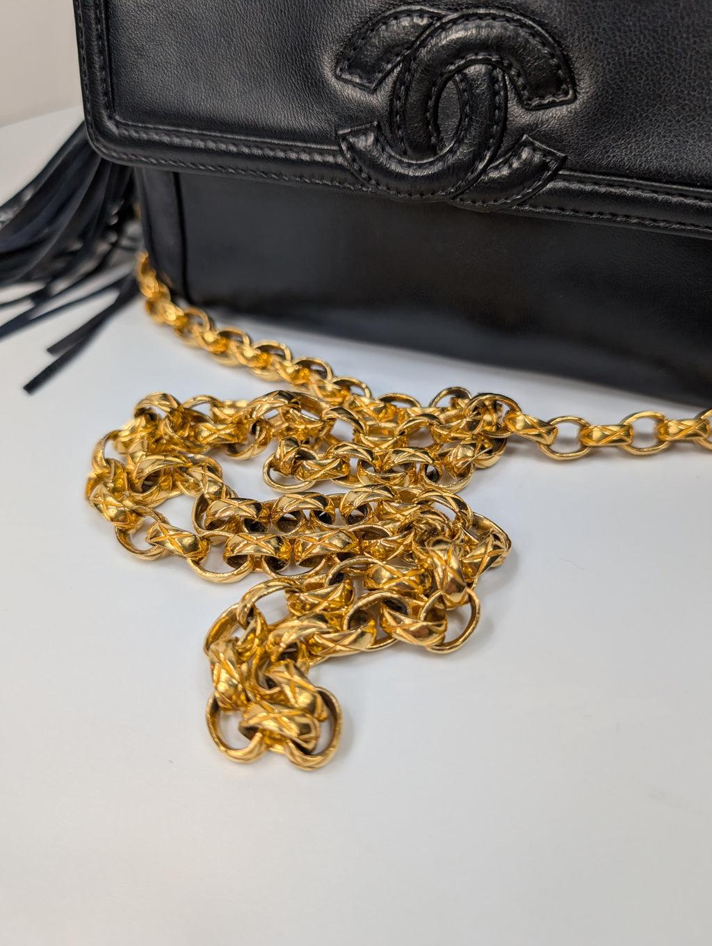 Chanel Vintage Navy 24k Gold-Plated Tassel Camera Bag