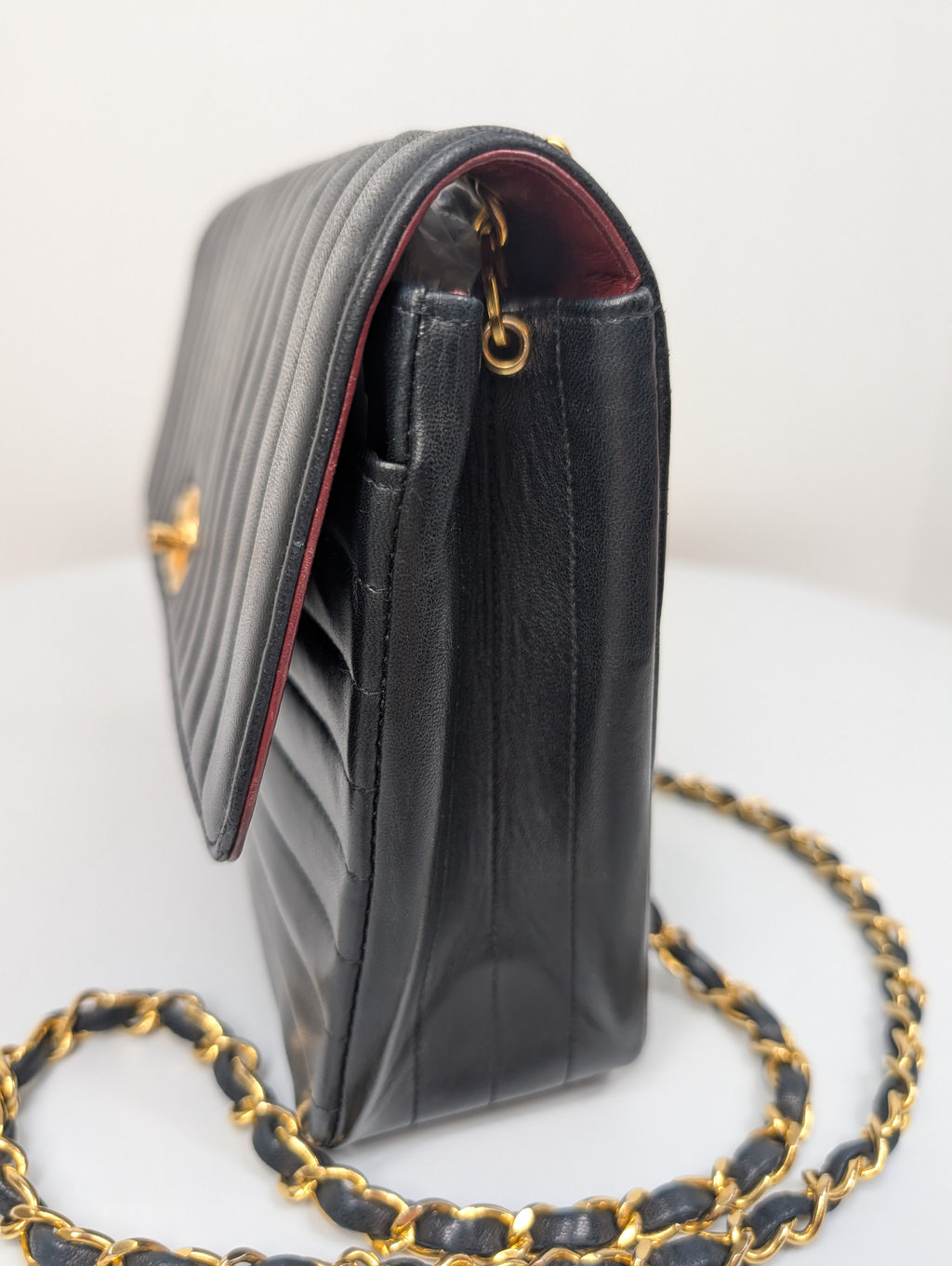 Chanel Vintage Black Vertical Stitch Flap Bag with Circle CC Turn-Lock and 24K Gold Plated Hardware