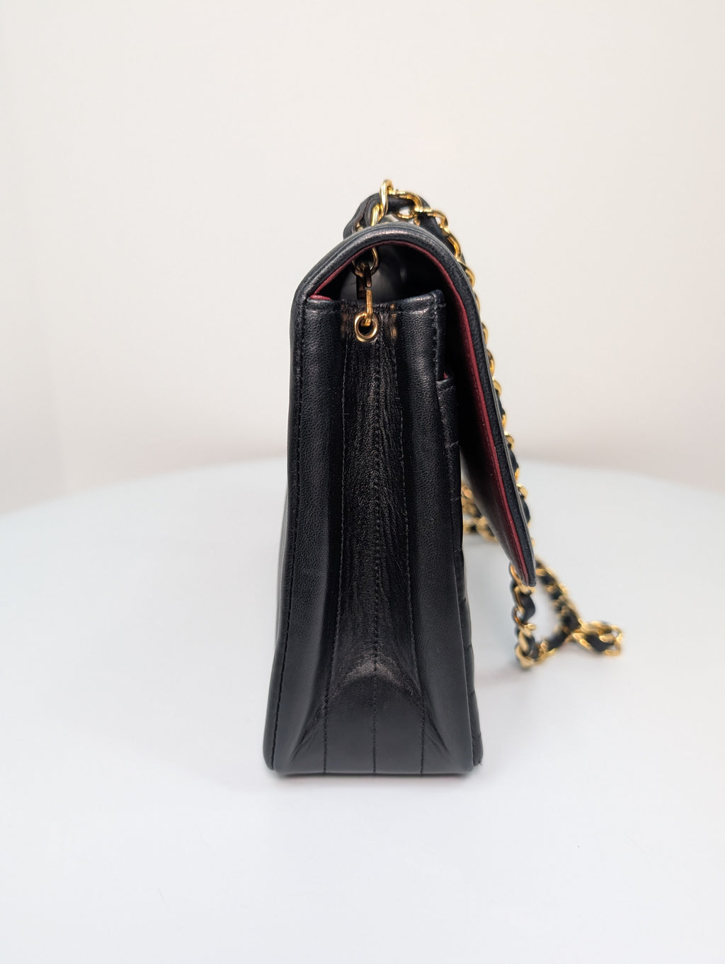 Chanel Vintage Black Vertical Stitch Flap Bag with Circle CC Turn-Lock and 24K Gold Plated Hardware