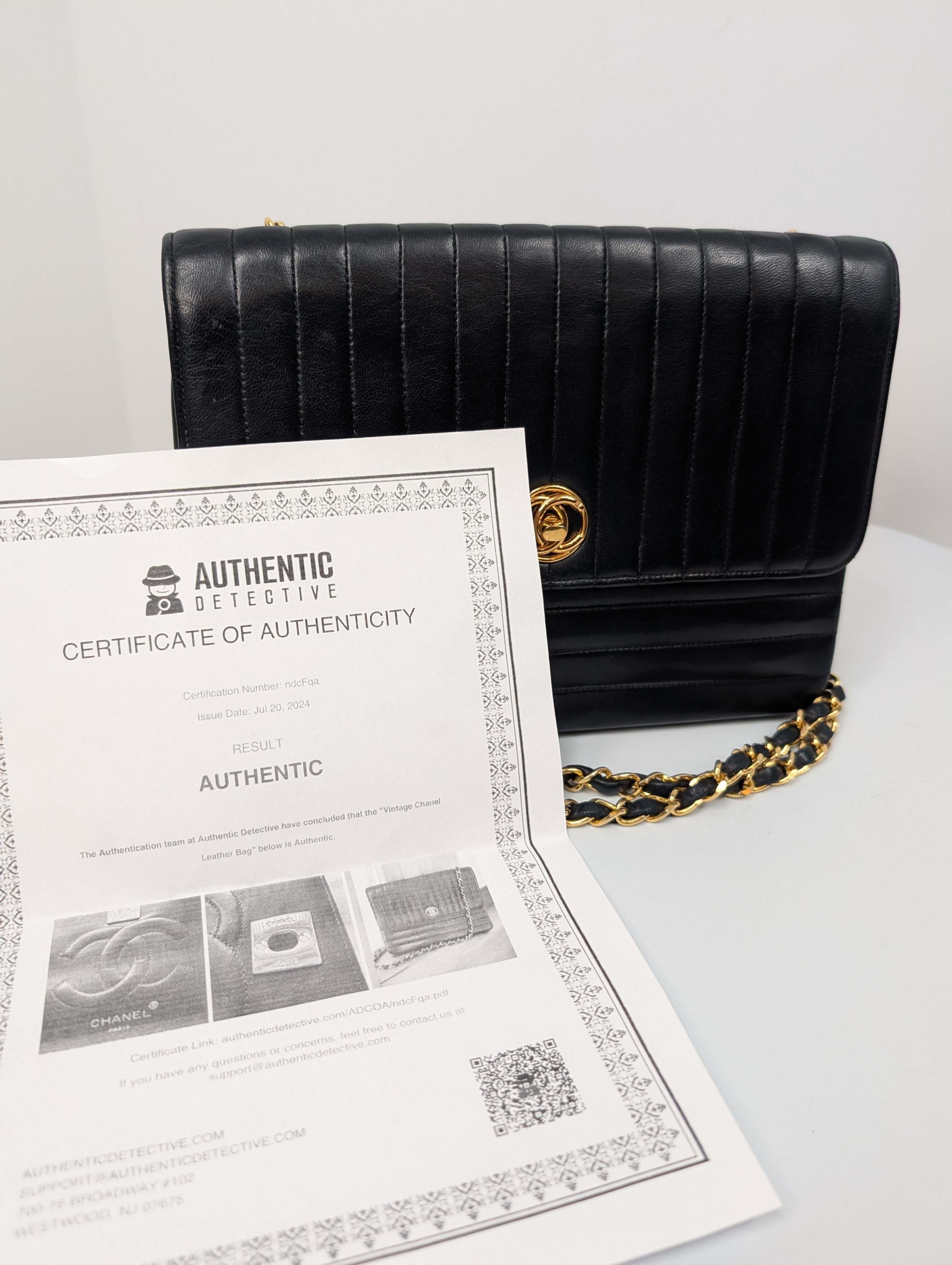 Chanel Vintage Black Vertical Stitch Flap Bag with Circle CC Turn-Lock and 24K Gold Plated Hardware