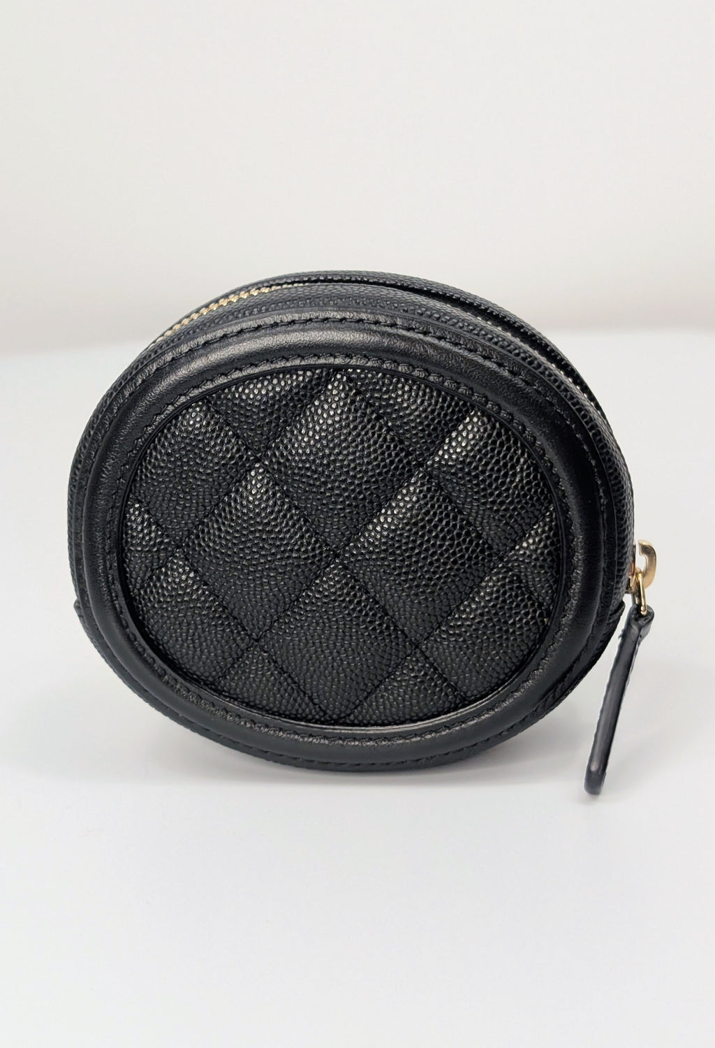 Chanel Black CC Filigree Quilted Caviar Oval Zip Coin Purse Wallet