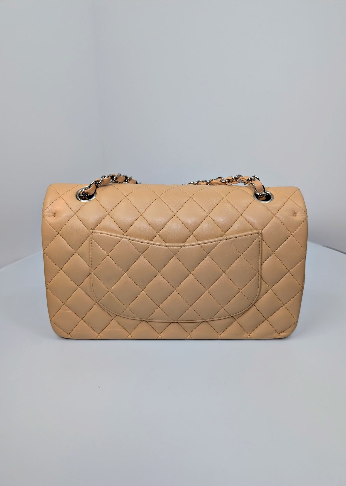 Chanel Vintage Beige Clair Lambskin Classic Medium Double Flap Shoulder Bag
