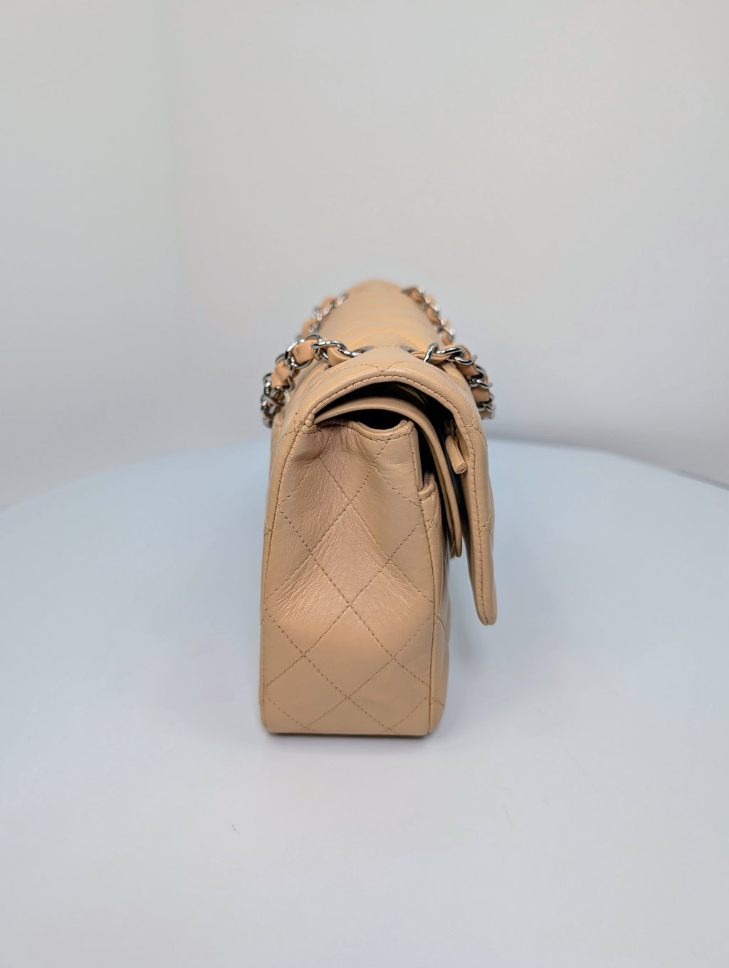 Chanel Vintage Beige Clair Lambskin Classic Medium Double Flap Shoulder Bag