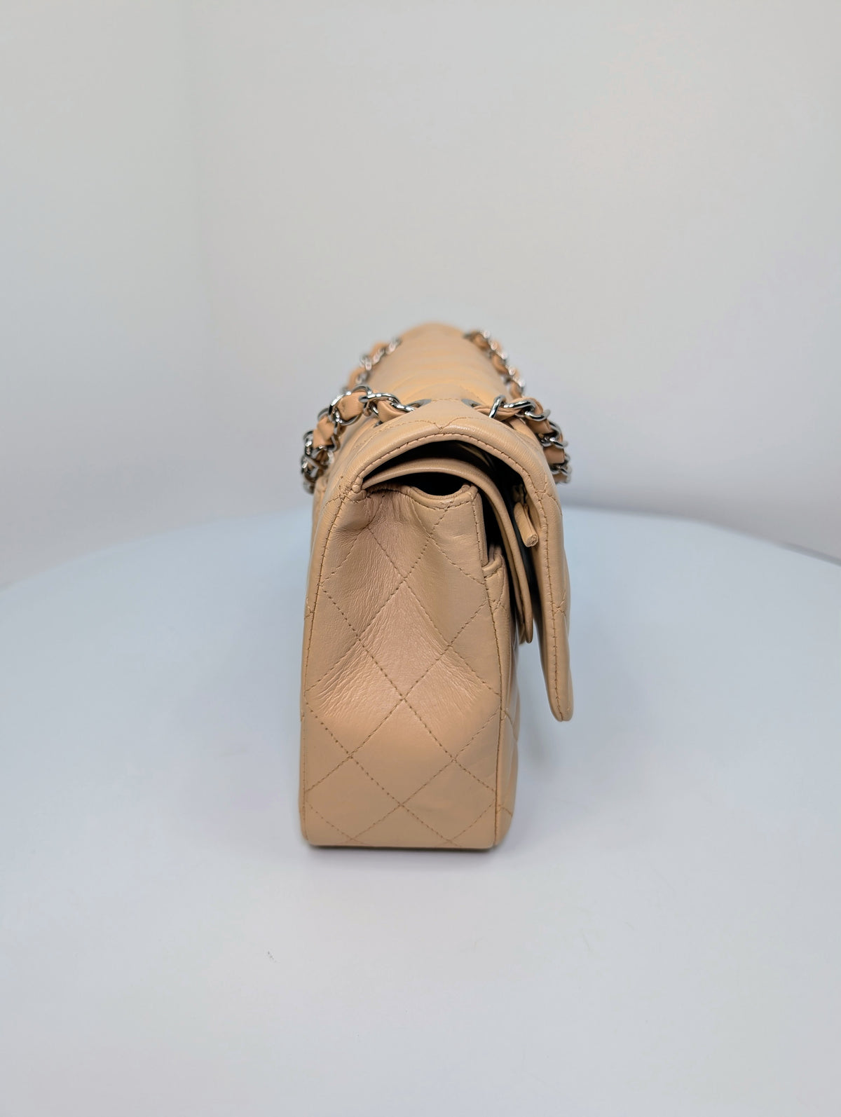 Chanel Vintage Beige Clair Lambskin Classic Medium Double Flap Shoulder Bag