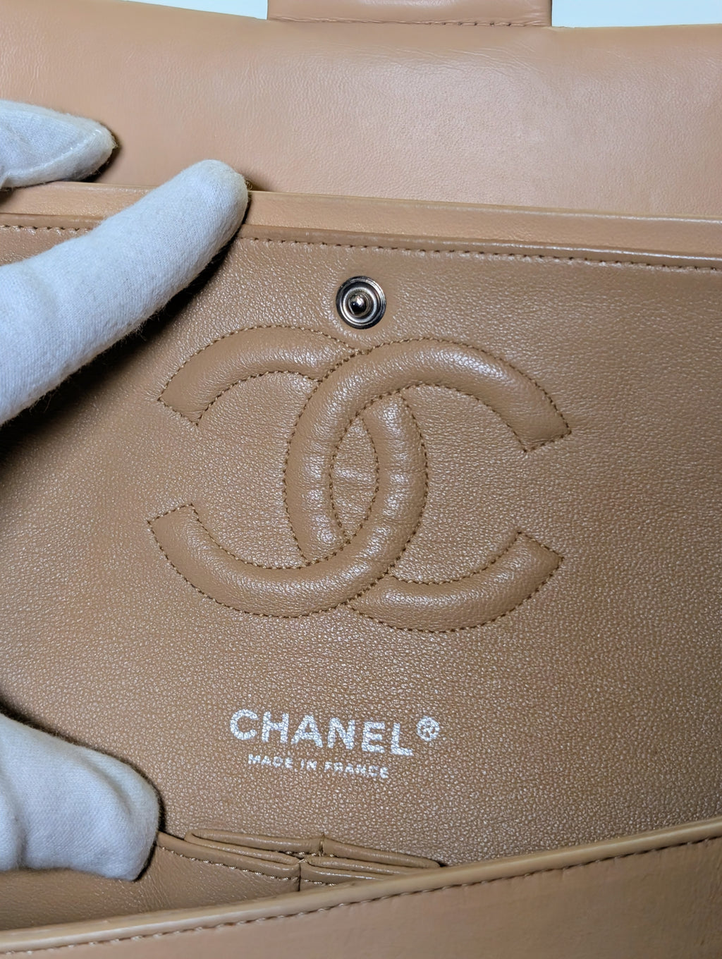 Chanel Vintage Beige Clair Lambskin Classic Medium Double Flap Shoulder Bag