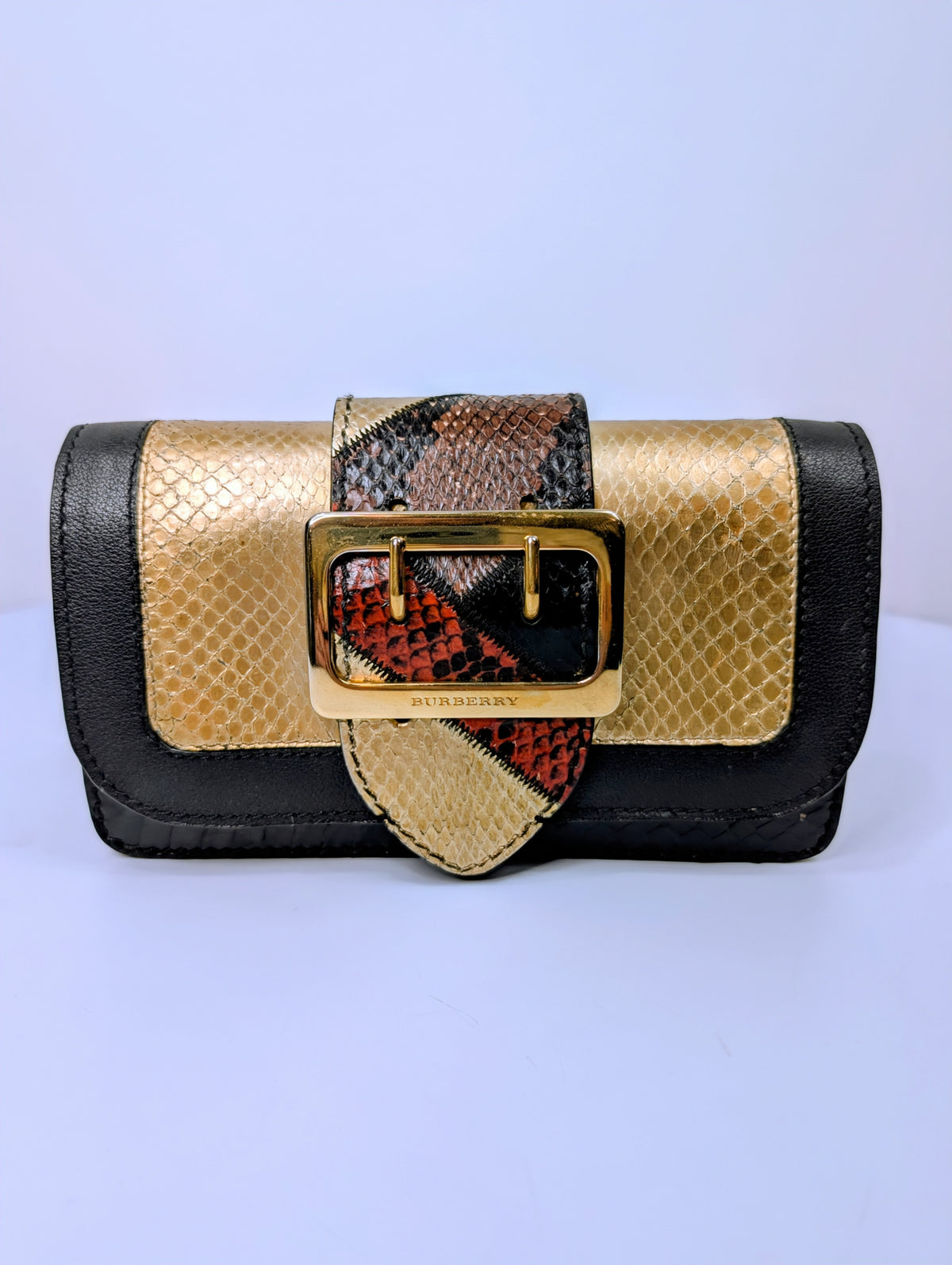 Burberry Gold Runway Patchwork Exotic Snakeskin and Leather Buckle Bag