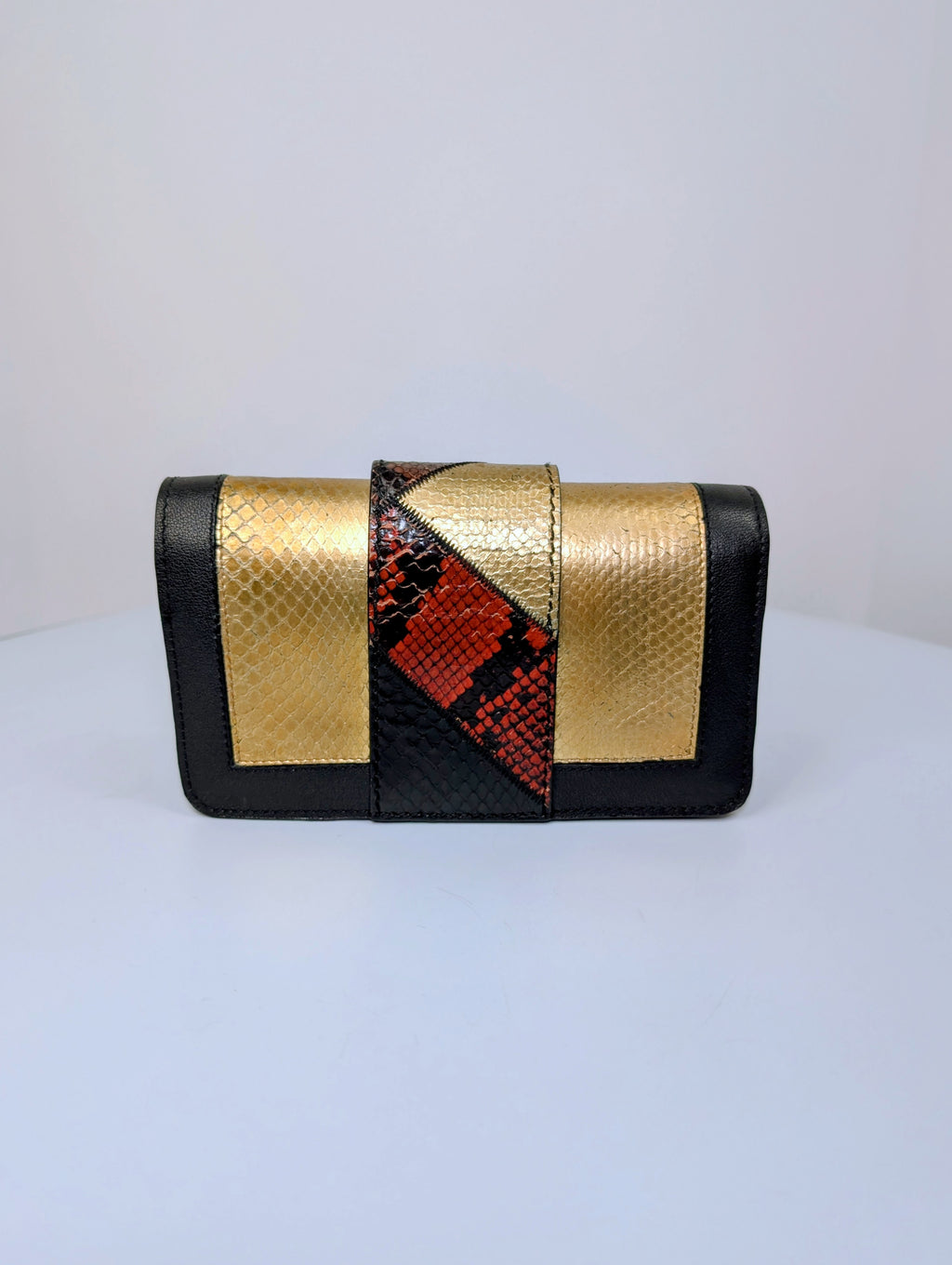 Burberry Gold Runway Patchwork Exotic Snakeskin and Leather Buckle Bag