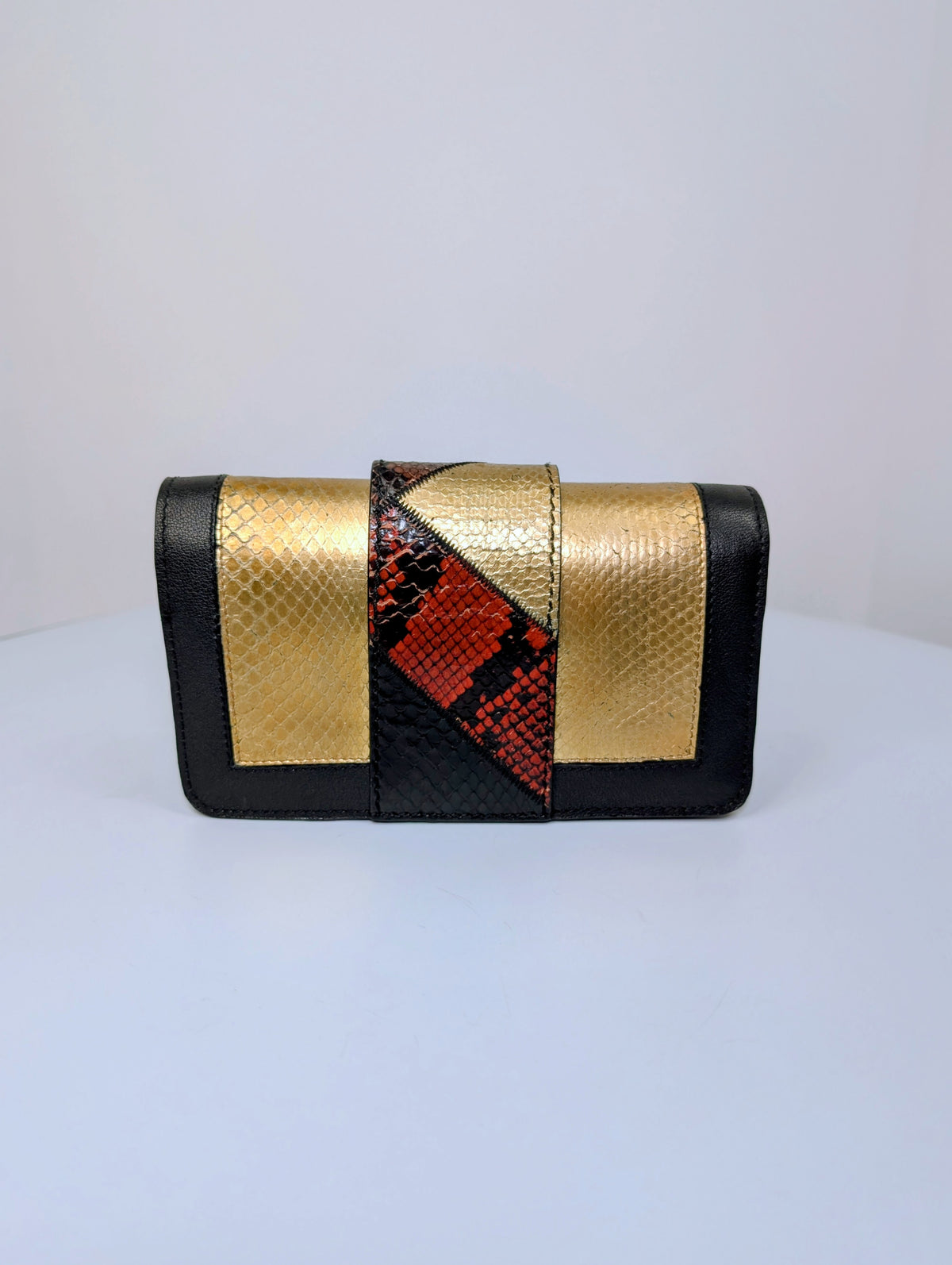 Burberry Gold Runway Patchwork Exotic Snakeskin and Leather Buckle Bag