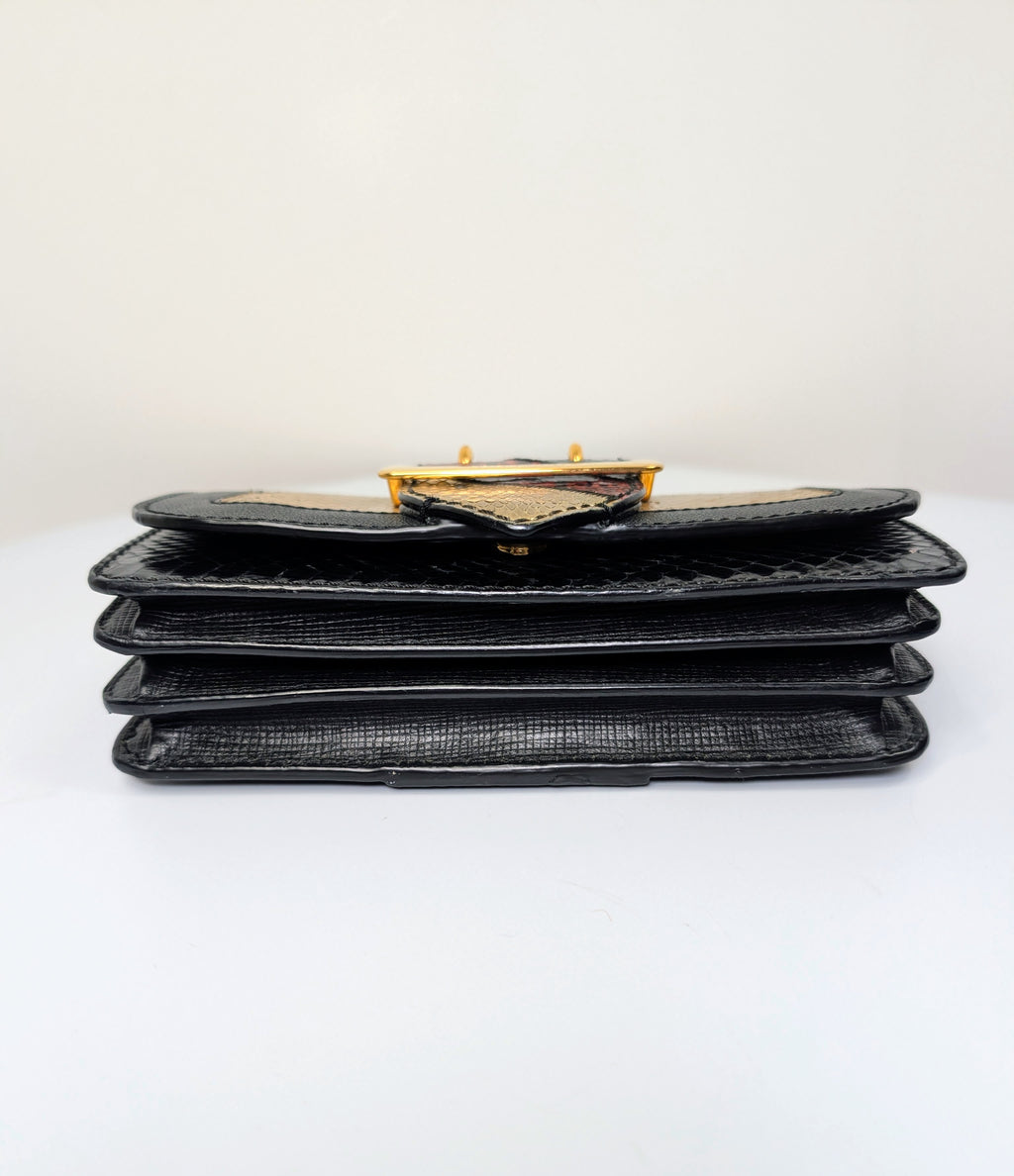 Burberry Gold Runway Patchwork Exotic Snakeskin and Leather Buckle Bag