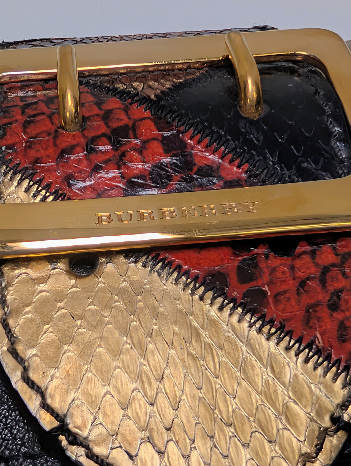 Burberry Gold Runway Patchwork Exotic Snakeskin and Leather Buckle Bag