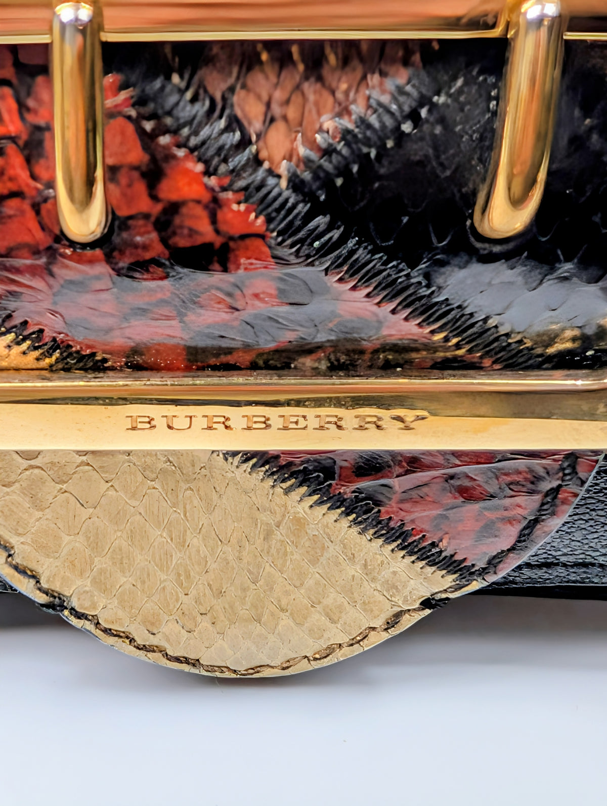 Burberry Gold Runway Patchwork Exotic Snakeskin and Leather Buckle Bag