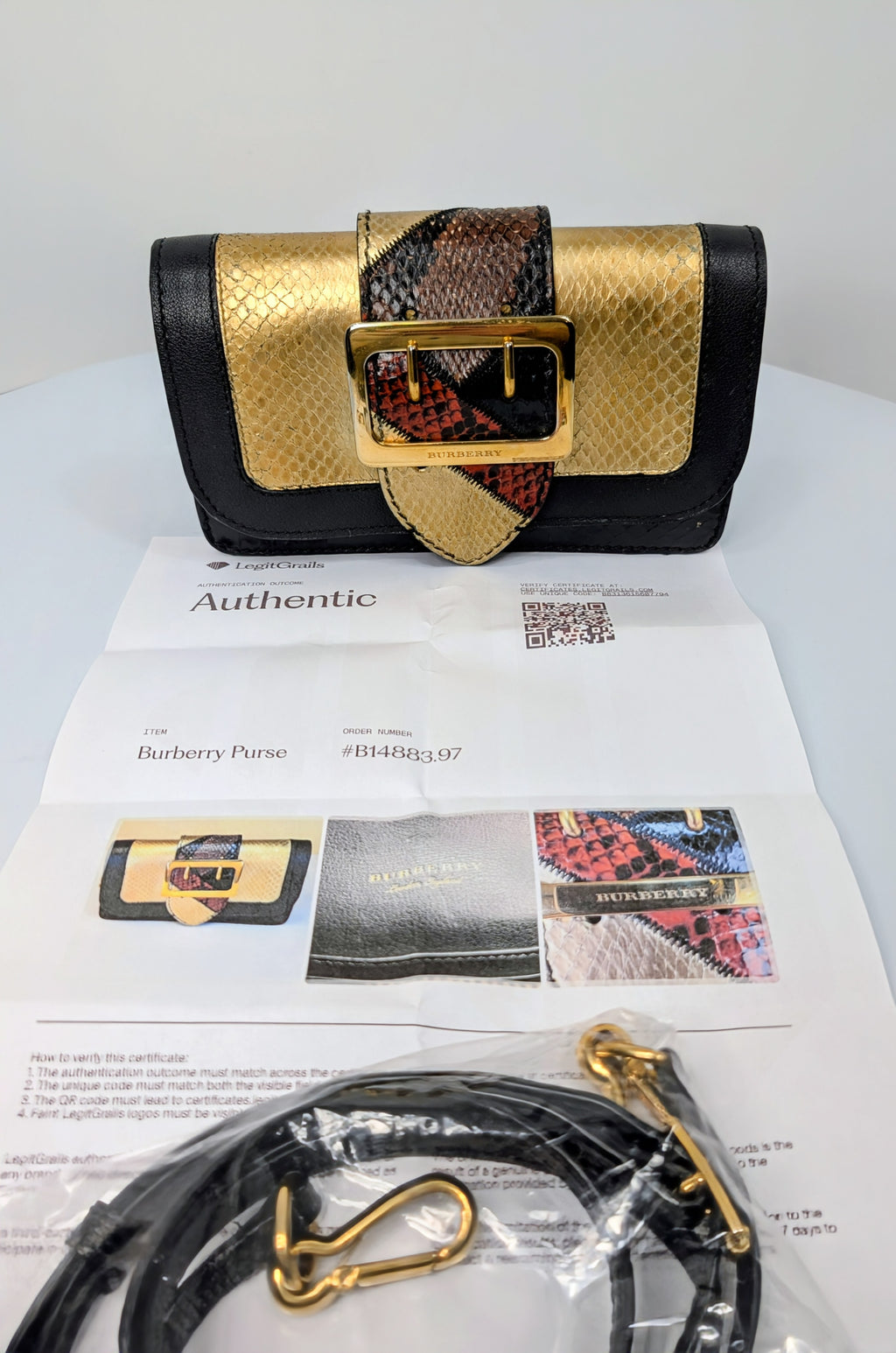 Burberry Gold Runway Patchwork Exotic Snakeskin and Leather Buckle Bag