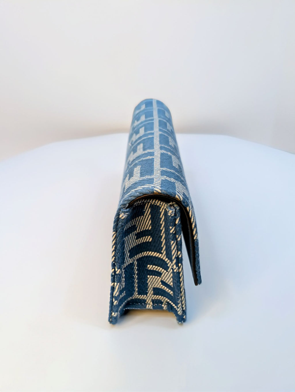 Fendi Blue and White Woven Denim-Effect FF Jacquard Baguette (NWT) Wallet on Chain