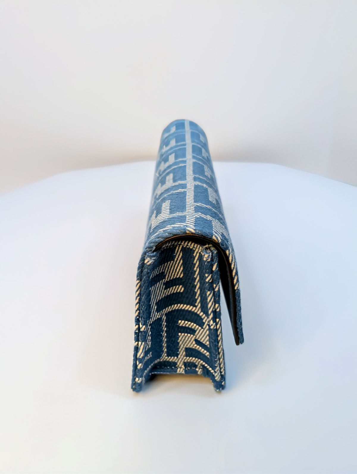 Fendi Blue and White Woven Denim-Effect FF Jacquard Baguette (NWT) Wallet on Chain