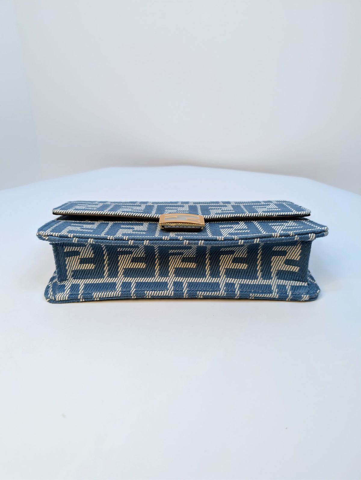 Fendi Blue and White Woven Denim-Effect FF Jacquard Baguette (NWT) Wallet on Chain