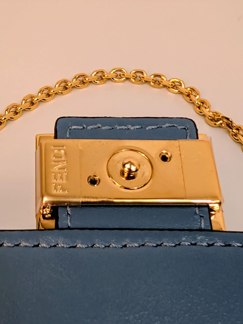 Fendi Blue and White Woven Denim-Effect FF Jacquard Baguette (NWT) Wallet on Chain