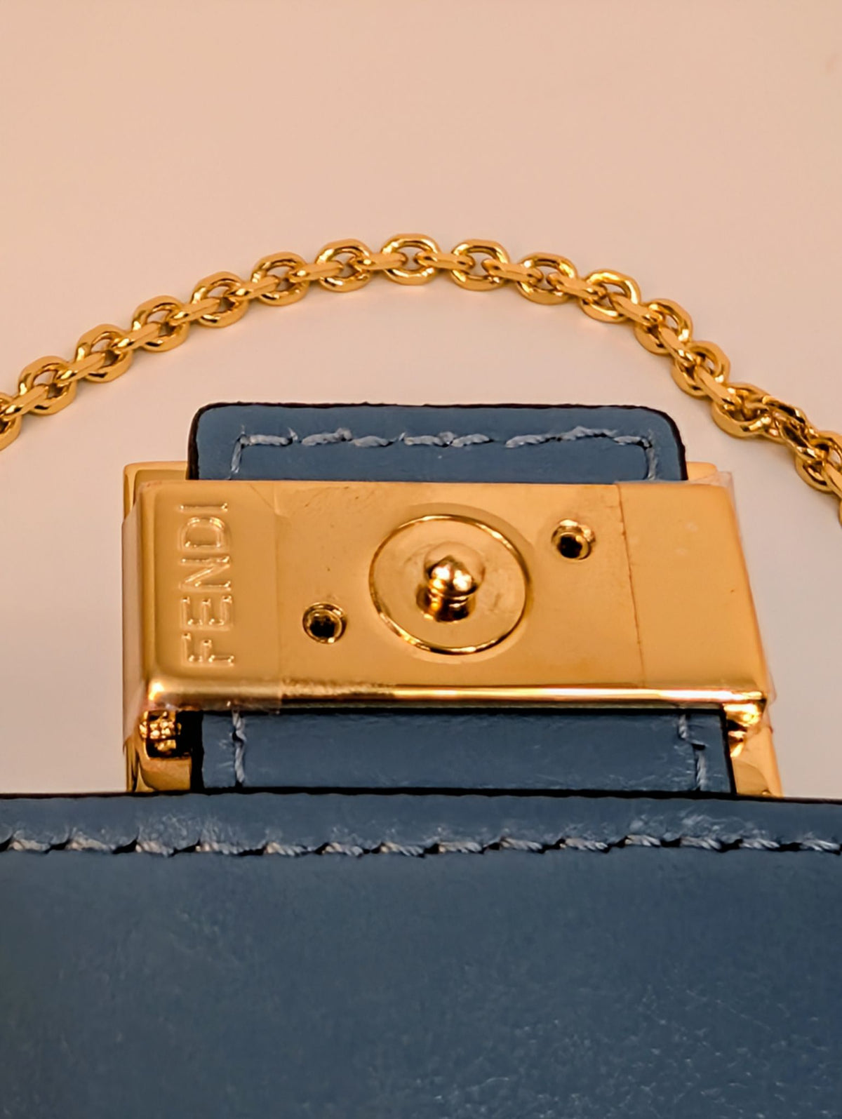 Fendi Blue and White Woven Denim-Effect FF Jacquard Baguette (NWT) Wallet on Chain