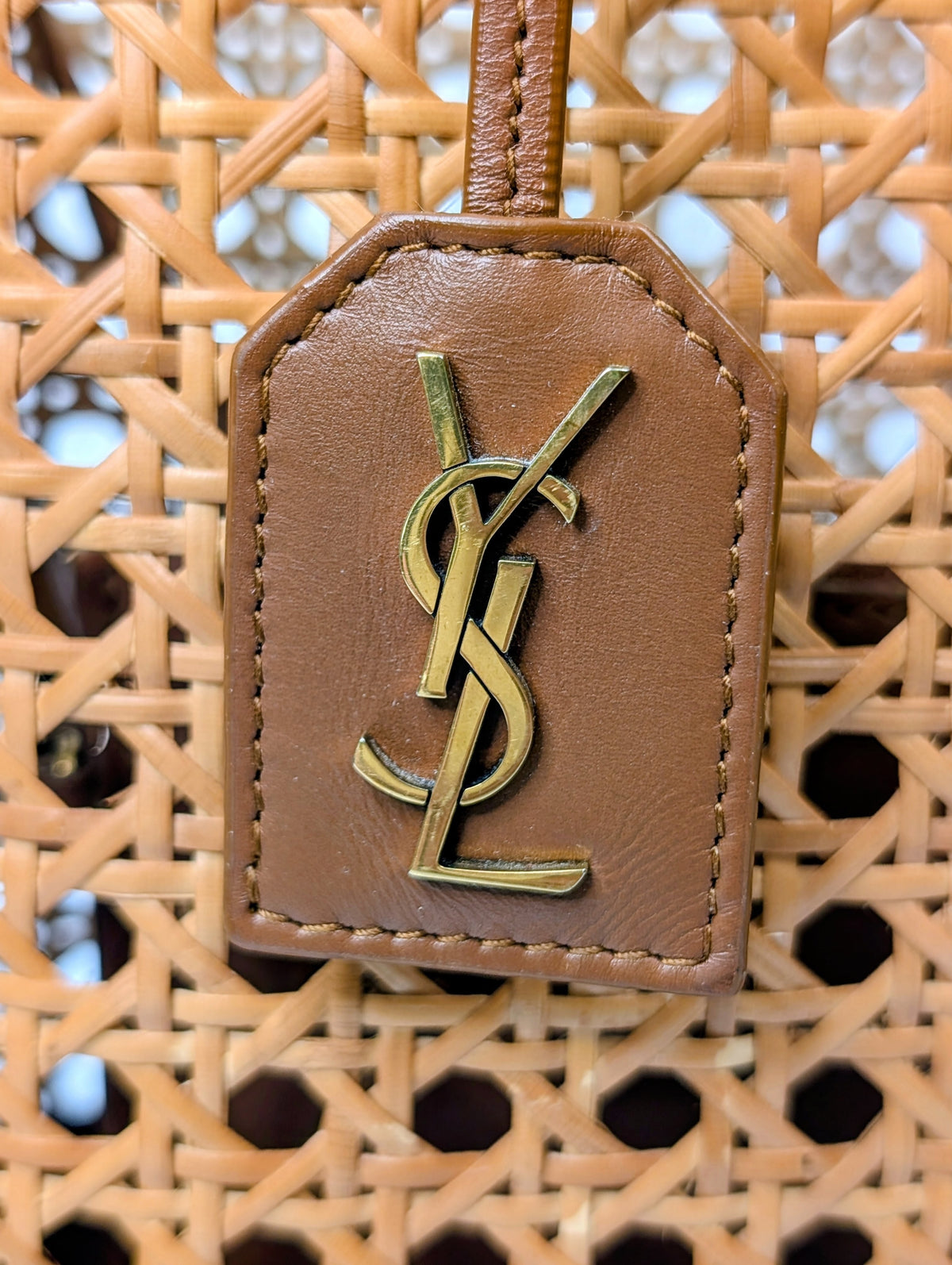 Saint Laurent Paris Cognac Brown Leather Woven Wicker Toy Shopping Tote