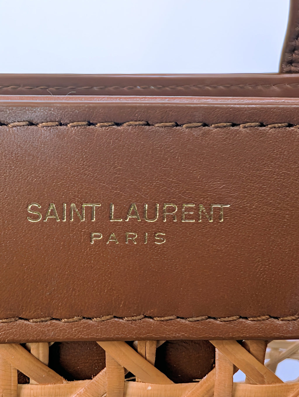 Saint Laurent Paris Cognac Brown Leather Woven Wicker Toy Shopping Tote