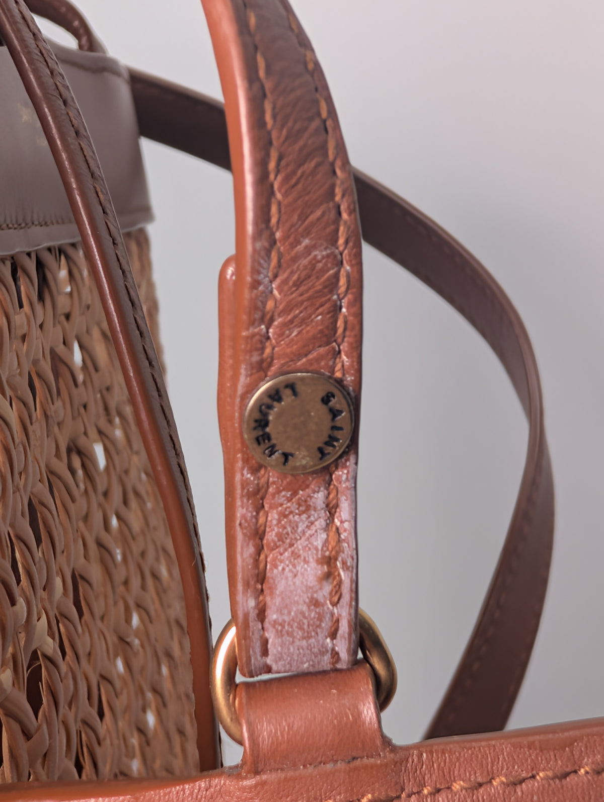 Saint Laurent Paris Cognac Brown Leather Woven Wicker Toy Shopping Tote