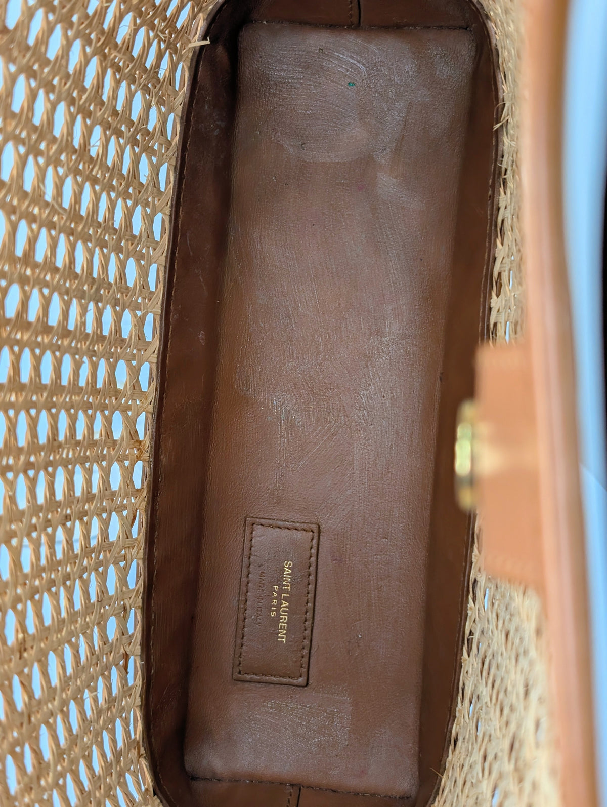 Saint Laurent Paris Cognac Brown Leather Woven Wicker Toy Shopping Tote