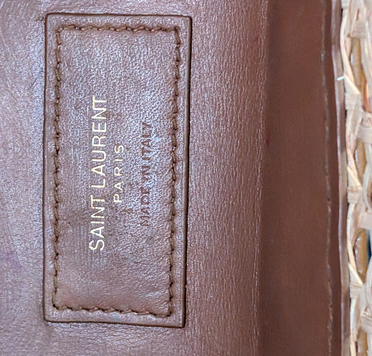 Saint Laurent Paris Cognac Brown Leather Woven Wicker Toy Shopping Tote