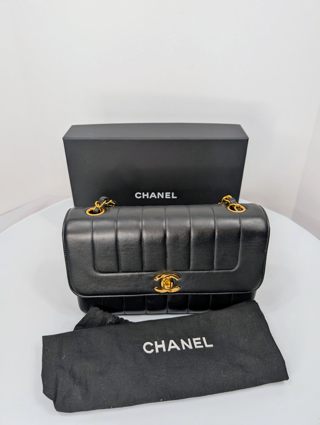 Chanel Small Vintage Vertical Stitch Mademoiselle Diana Flap with 24k Gold-Plated Hardware