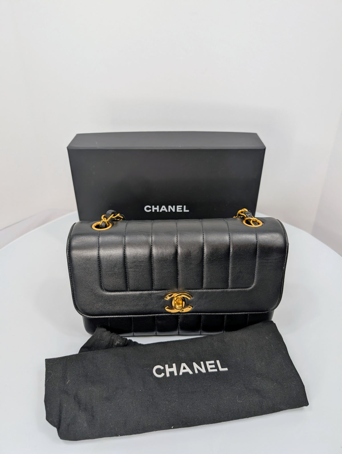 Chanel Small Vintage Vertical Stitch Mademoiselle Diana Flap with 24k Gold-Plated Hardware