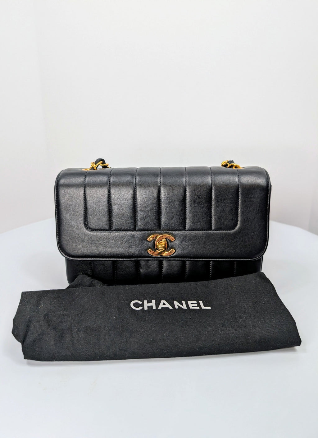 Chanel Small Vintage Vertical Stitch Mademoiselle Diana Flap with 24k Gold-Plated Hardware