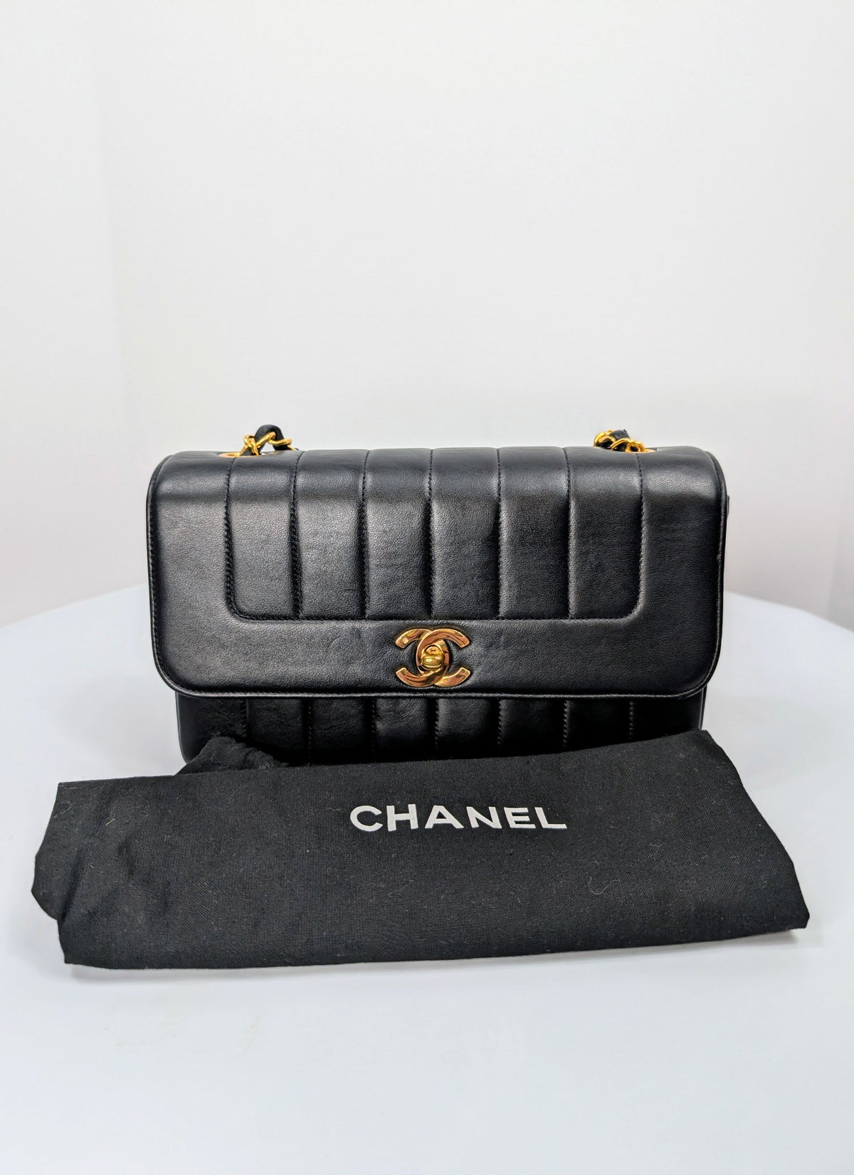 Chanel Small Vintage Vertical Stitch Mademoiselle Diana Flap with 24k Gold-Plated Hardware