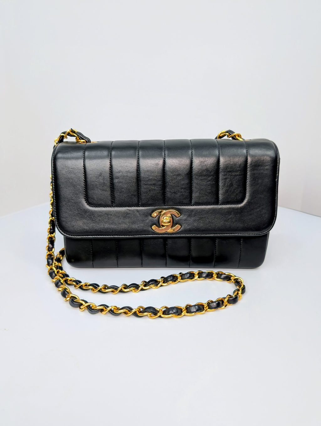 Chanel Small Vintage Vertical Stitch Mademoiselle Diana Flap with 24k Gold-Plated Hardware