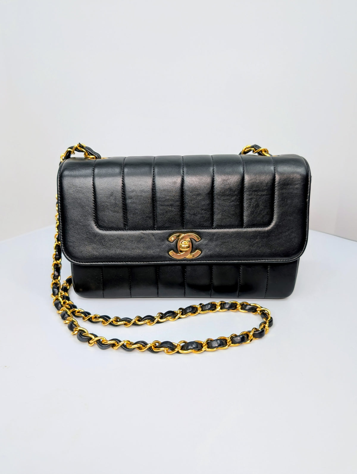 Chanel Small Vintage Vertical Stitch Mademoiselle Diana Flap with 24k Gold-Plated Hardware