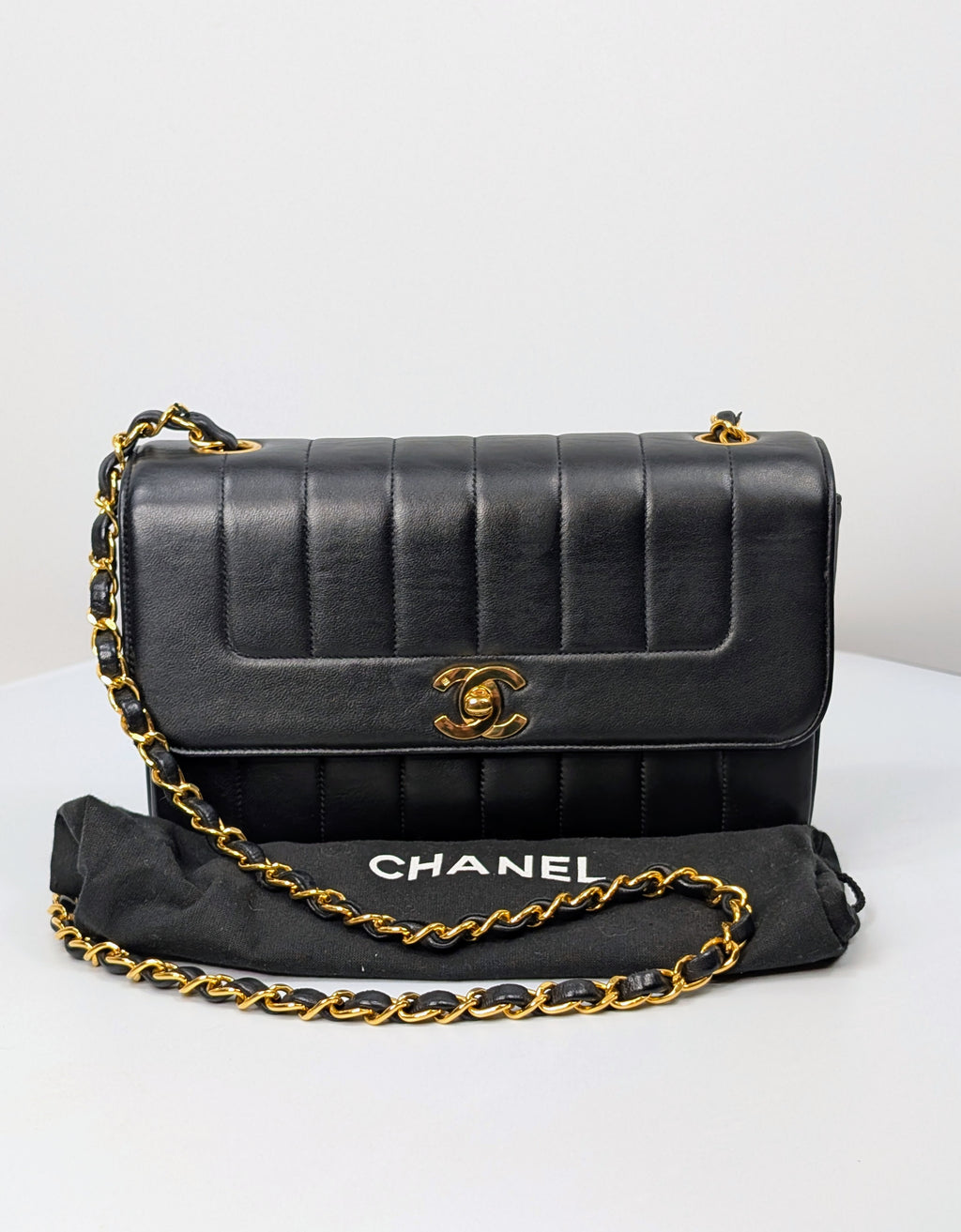Chanel Small Vintage Vertical Stitch Mademoiselle Diana Flap with 24k Gold-Plated Hardware