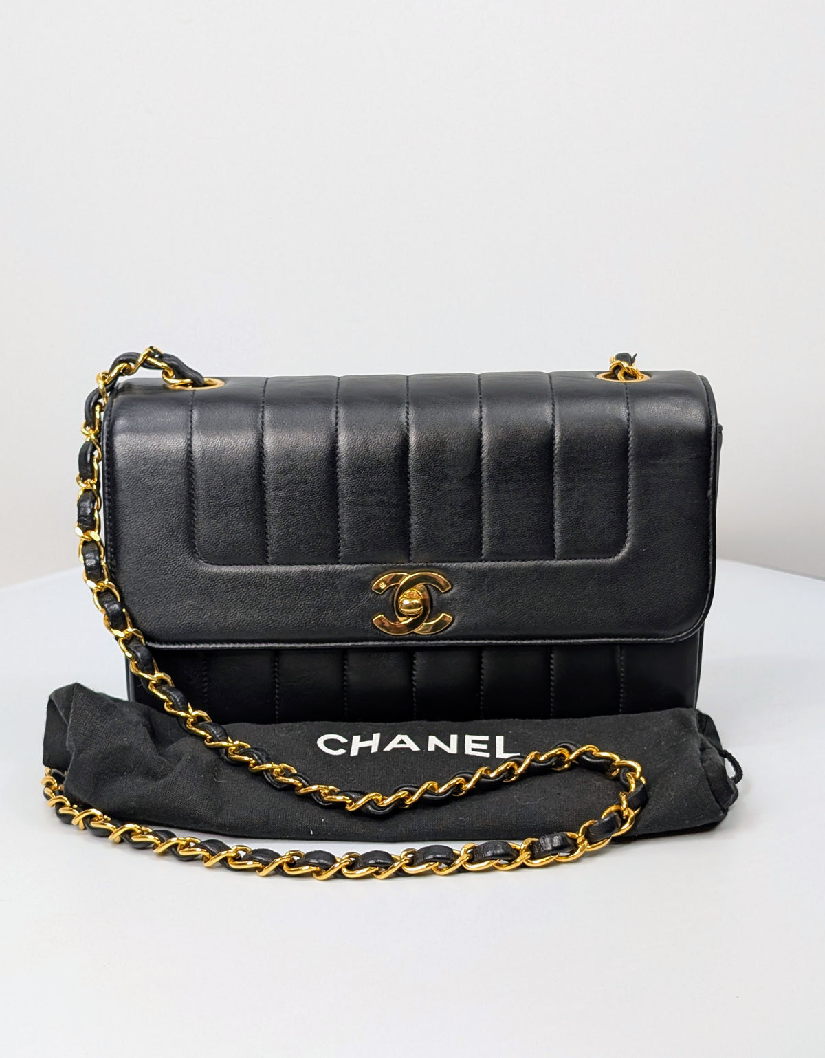 Chanel Small Vintage Vertical Stitch Mademoiselle Diana Flap with 24k Gold-Plated Hardware