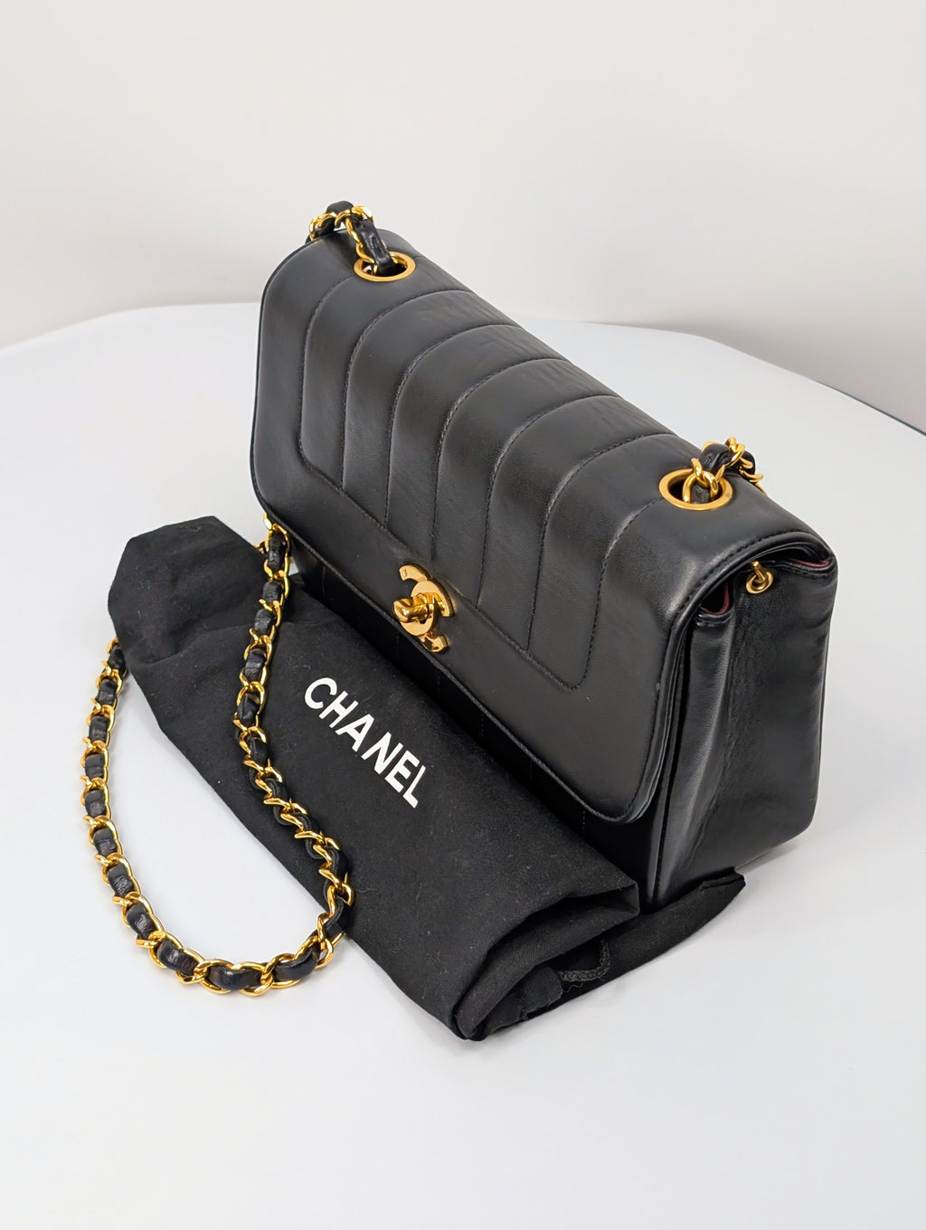 Chanel Small Vintage Vertical Stitch Mademoiselle Diana Flap with 24k Gold-Plated Hardware