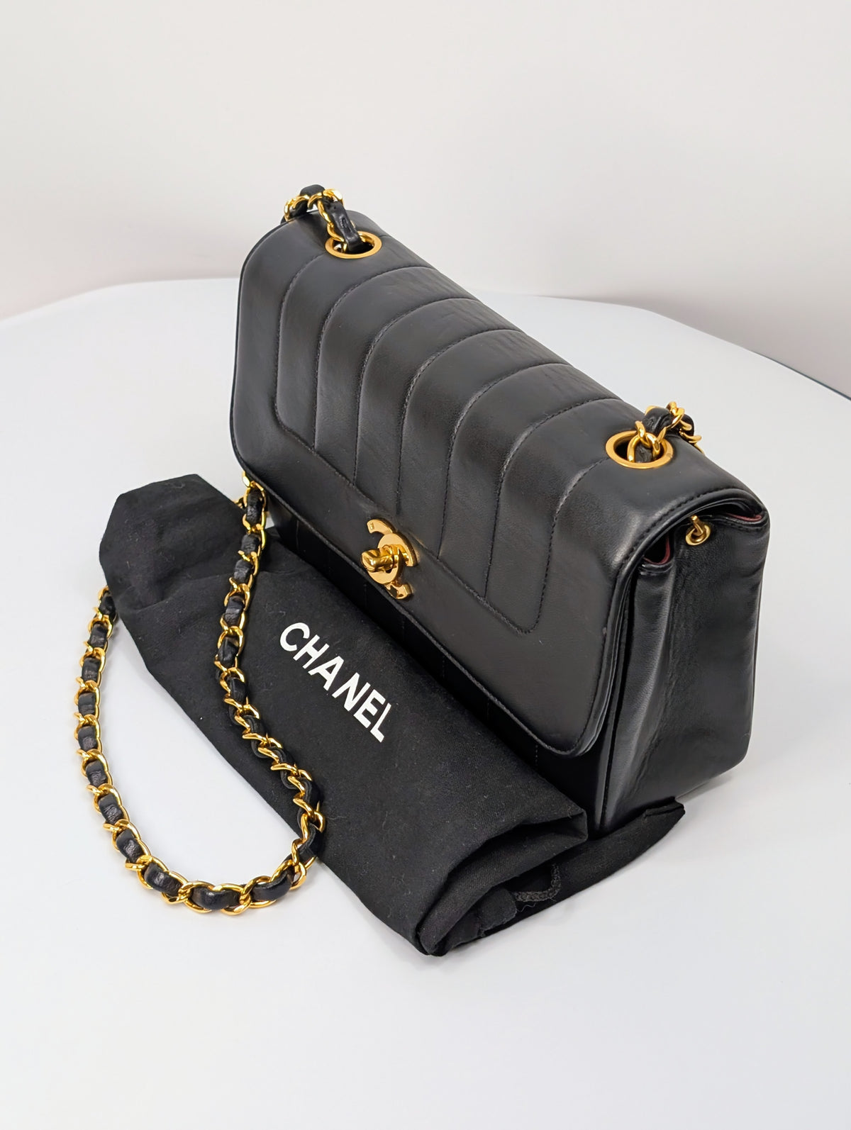 Chanel Small Vintage Vertical Stitch Mademoiselle Diana Flap with 24k Gold-Plated Hardware