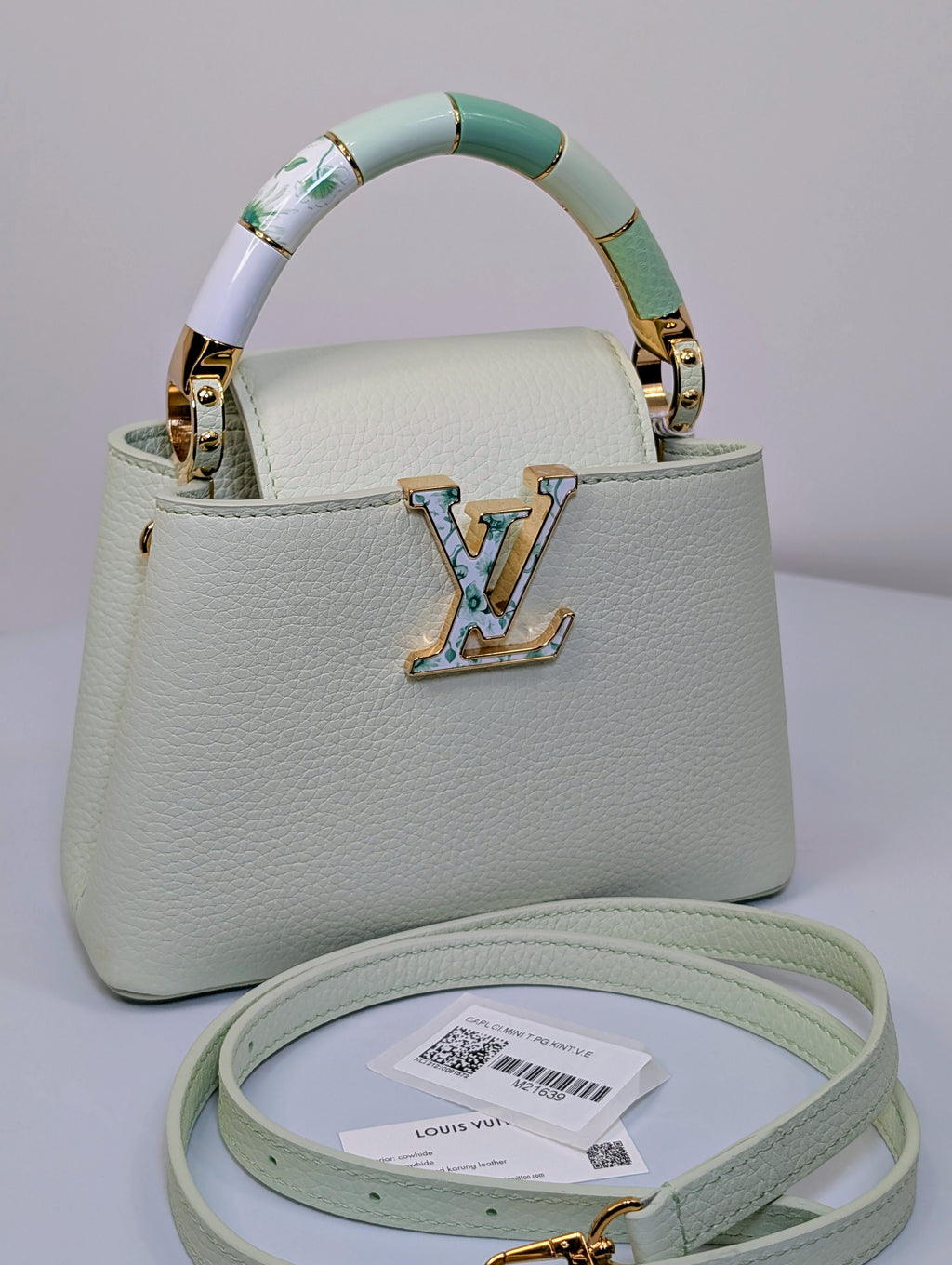 Louis Vuitton Limited Edition Pale Mint Cream Taurillon Leather Capucines Mini Flower Crown Bag