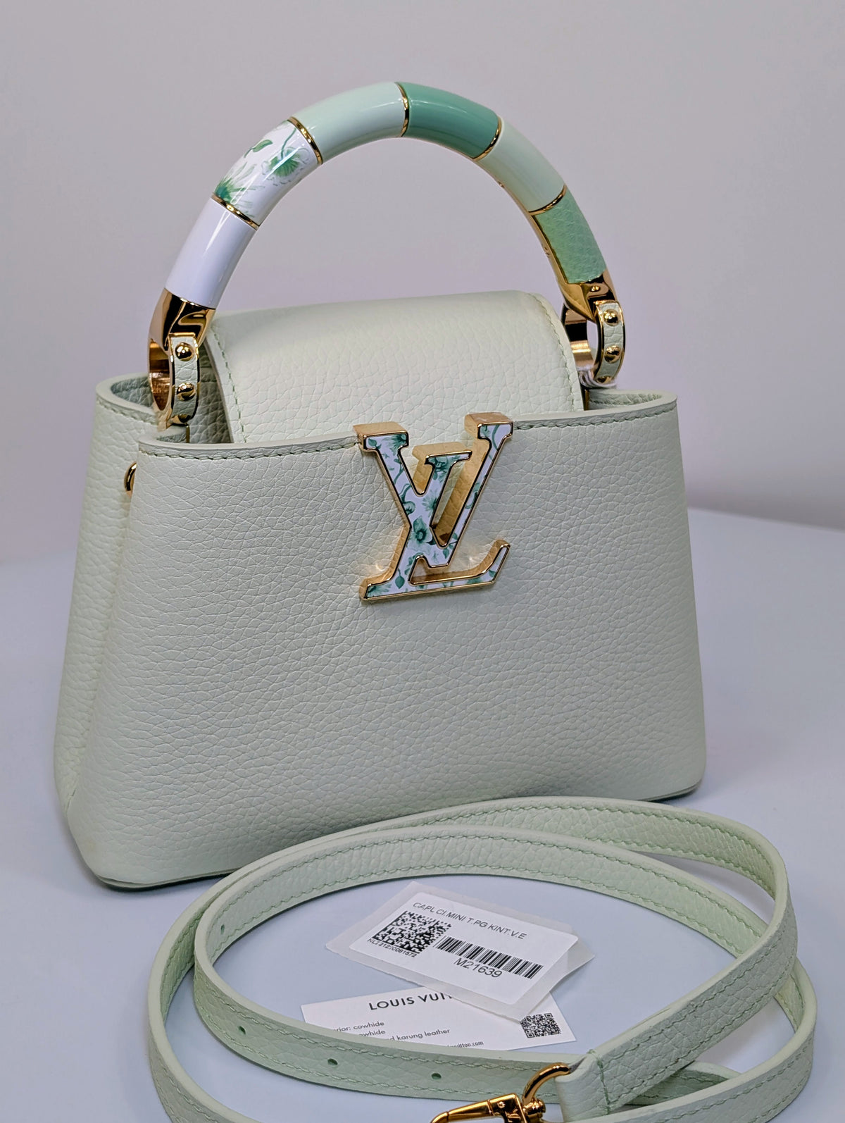 Louis Vuitton Limited Edition Pale Mint Cream Taurillon Leather Capucines Mini Flower Crown Bag