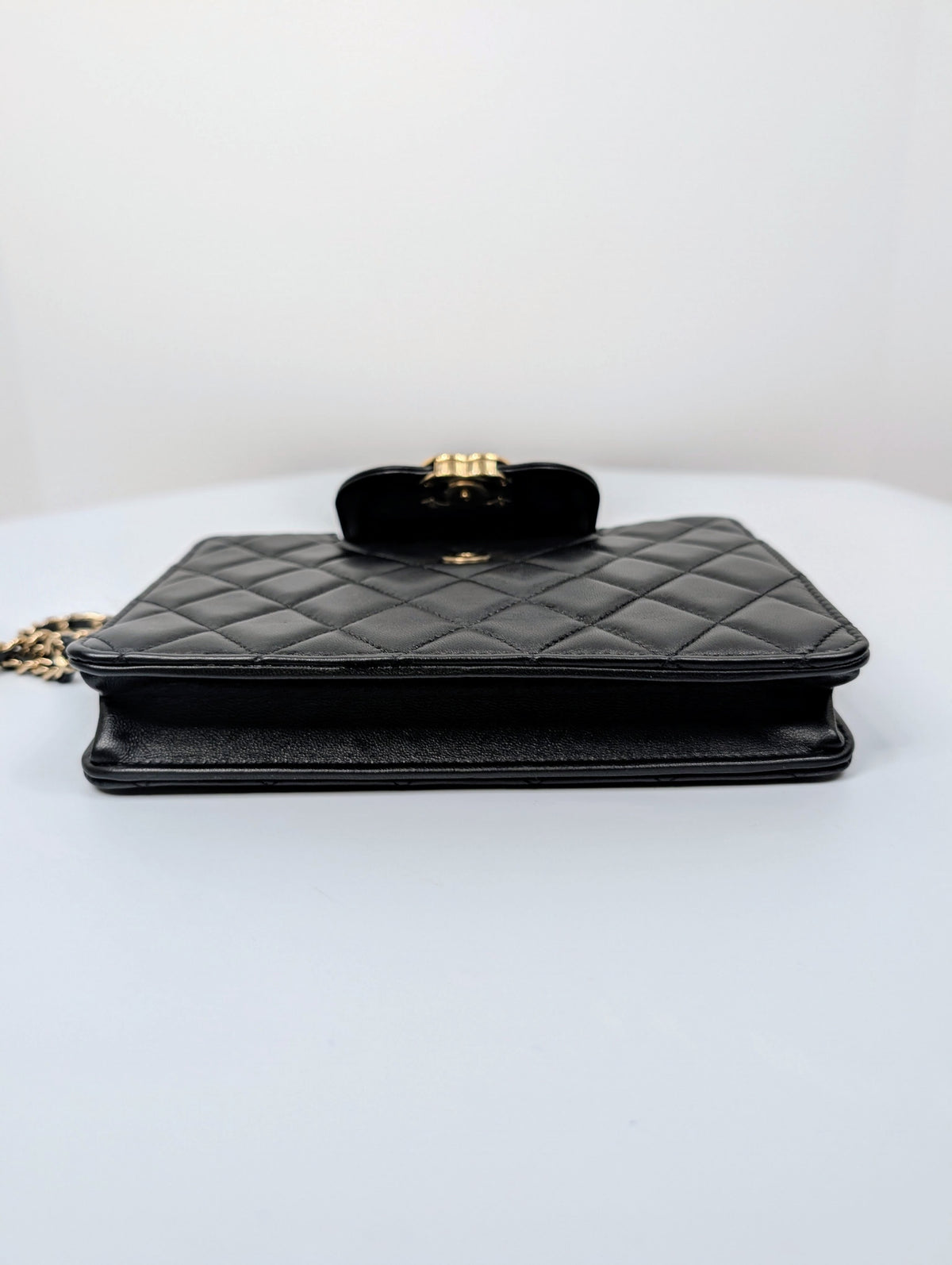 Chanel Black Quilted Lambskin Flap CC Pouch Wristlet Clutch WOC