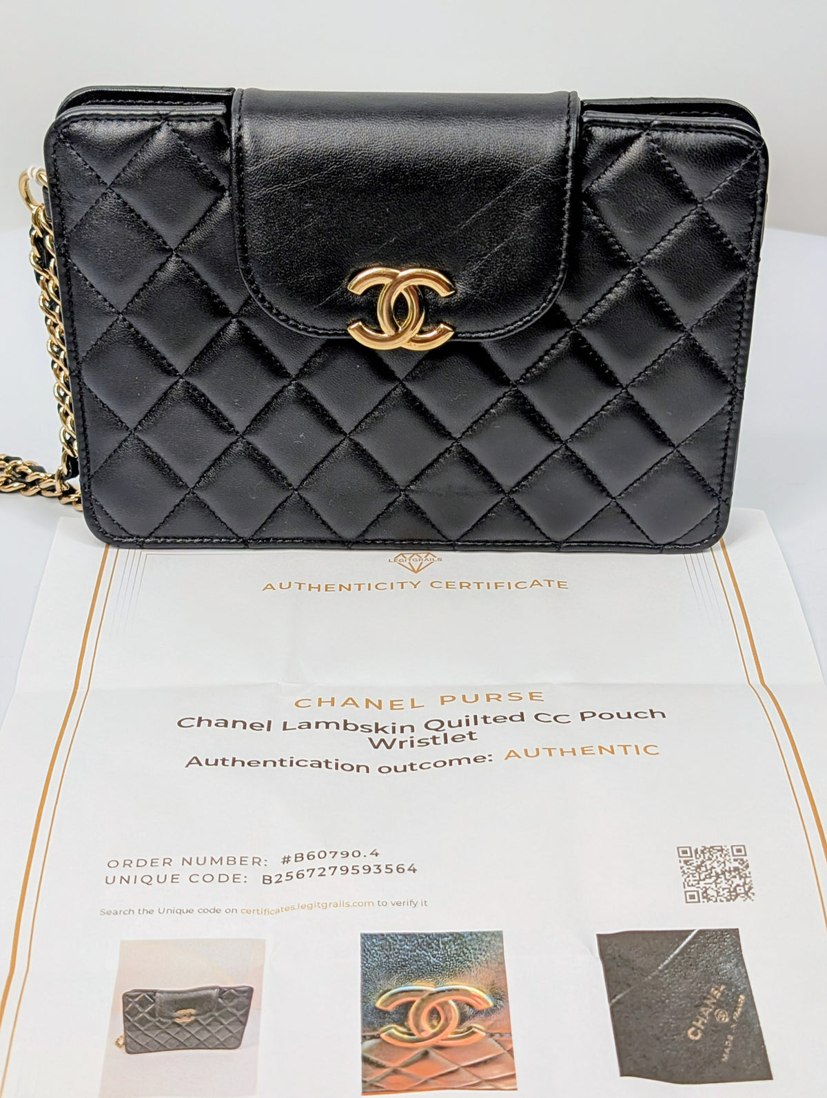 Chanel Black Quilted Lambskin Flap CC Pouch Wristlet Clutch WOC