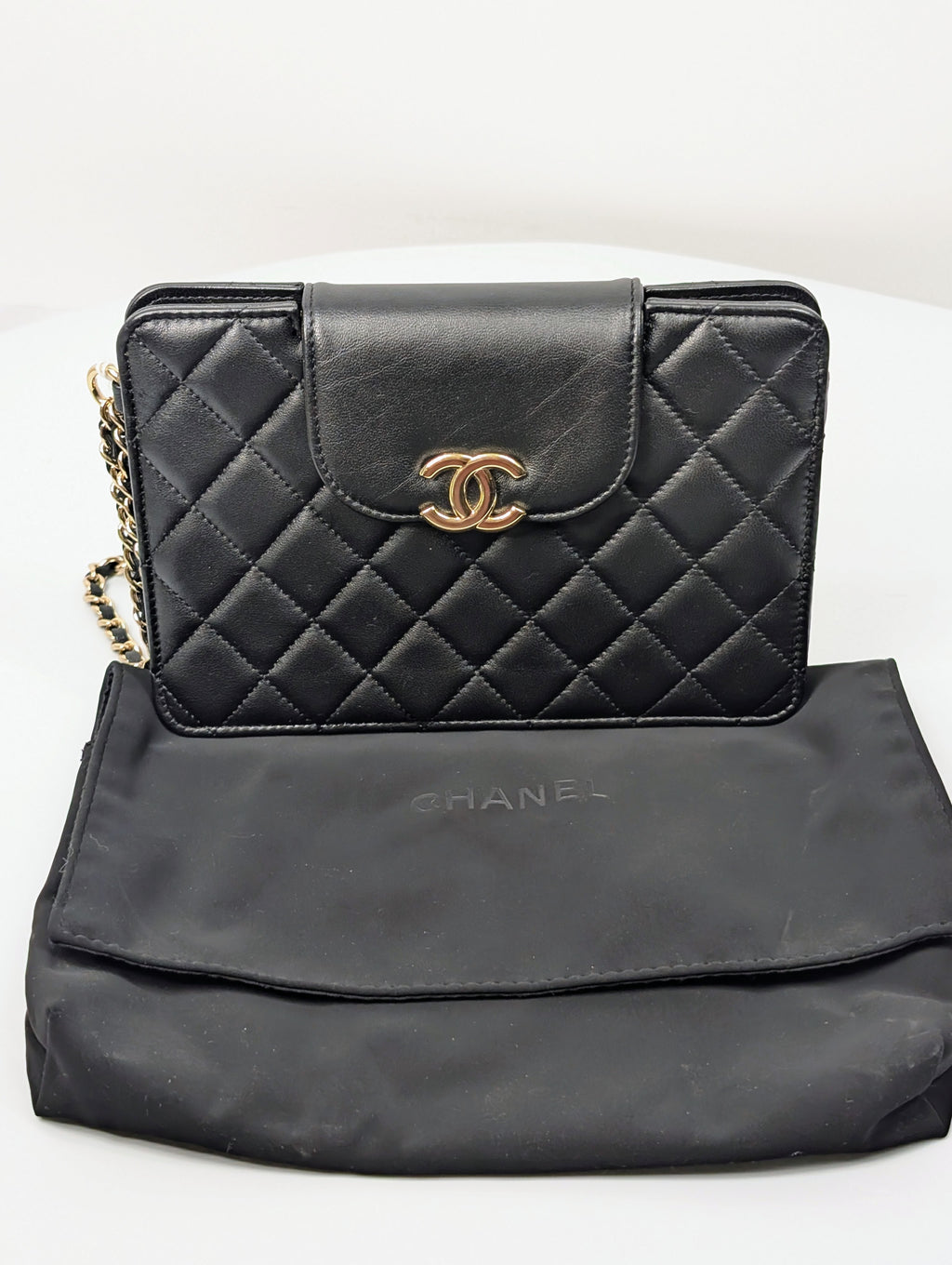 Chanel Black Quilted Lambskin Flap CC Pouch Wristlet Clutch WOC