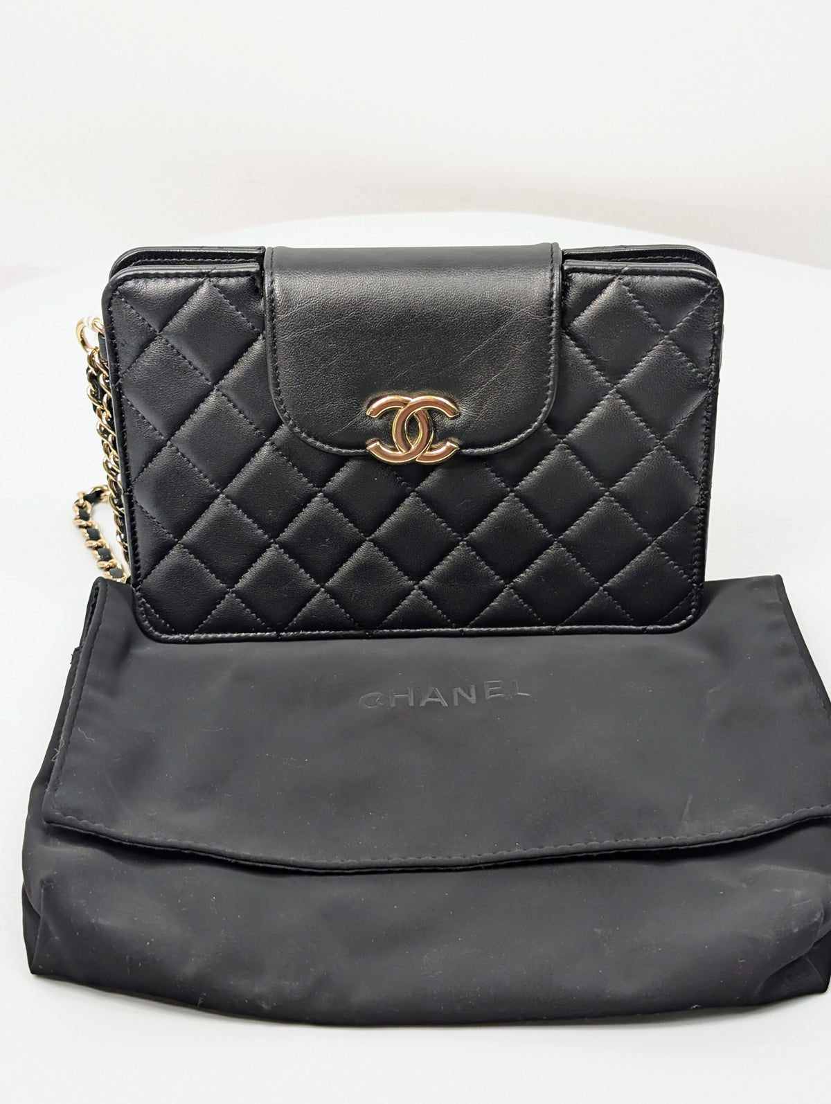 Chanel Black Quilted Lambskin Flap CC Pouch Wristlet Clutch WOC